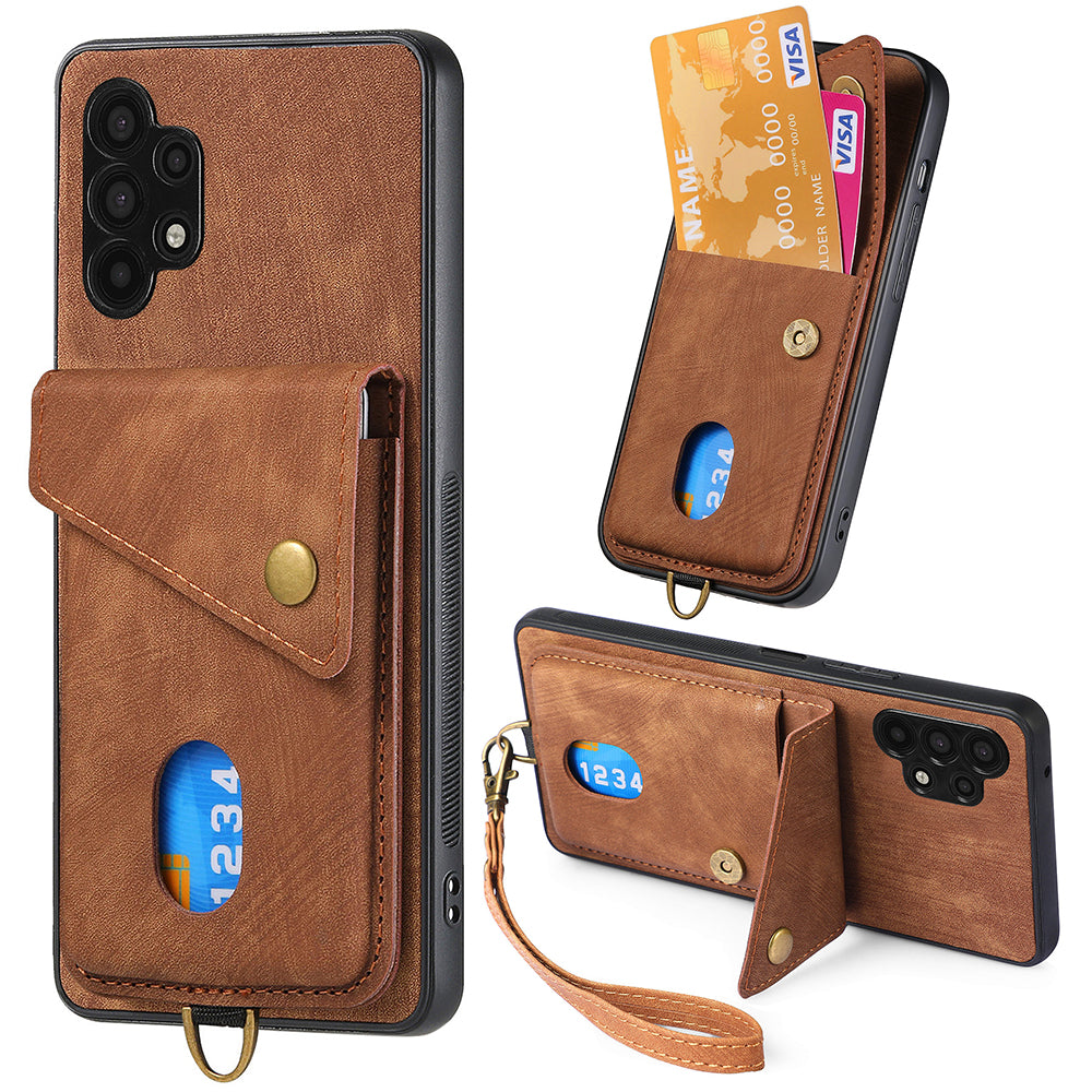 Phone Kickstand Case for Samsung Galaxy A32 5G / M32 5G Leather Coated PC TPU Cover with Card Holder