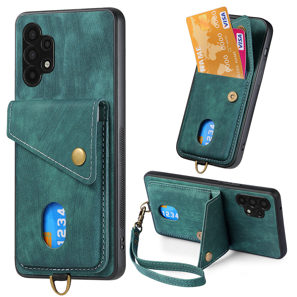 Phone Kickstand Case for Samsung Galaxy A32 5G / M32 5G Leather Coated PC TPU Cover with Card Holder