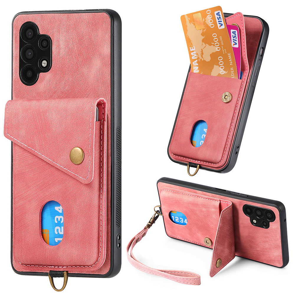 Phone Kickstand Case for Samsung Galaxy A32 5G / M32 5G Leather Coated PC TPU Cover with Card Holder