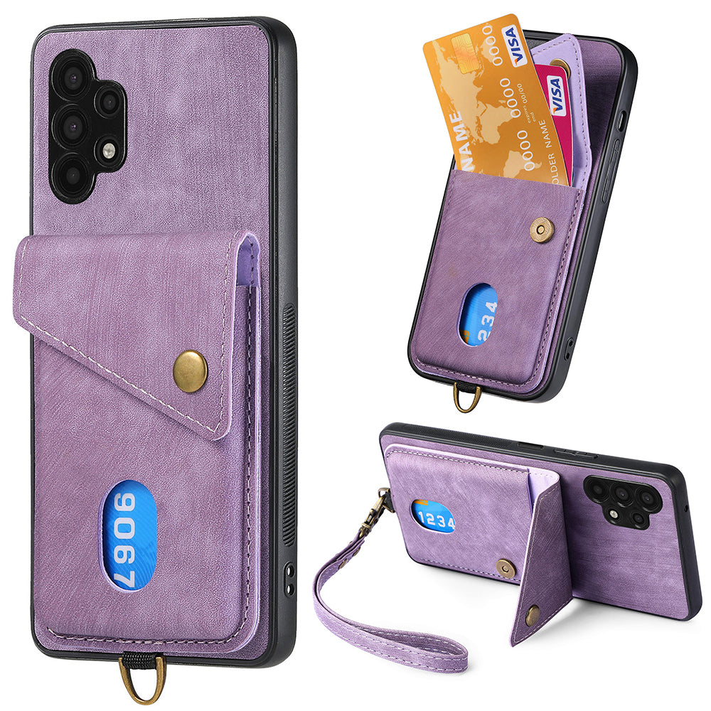 Phone Kickstand Case for Samsung Galaxy A32 5G / M32 5G Leather Coated PC TPU Cover with Card Holder