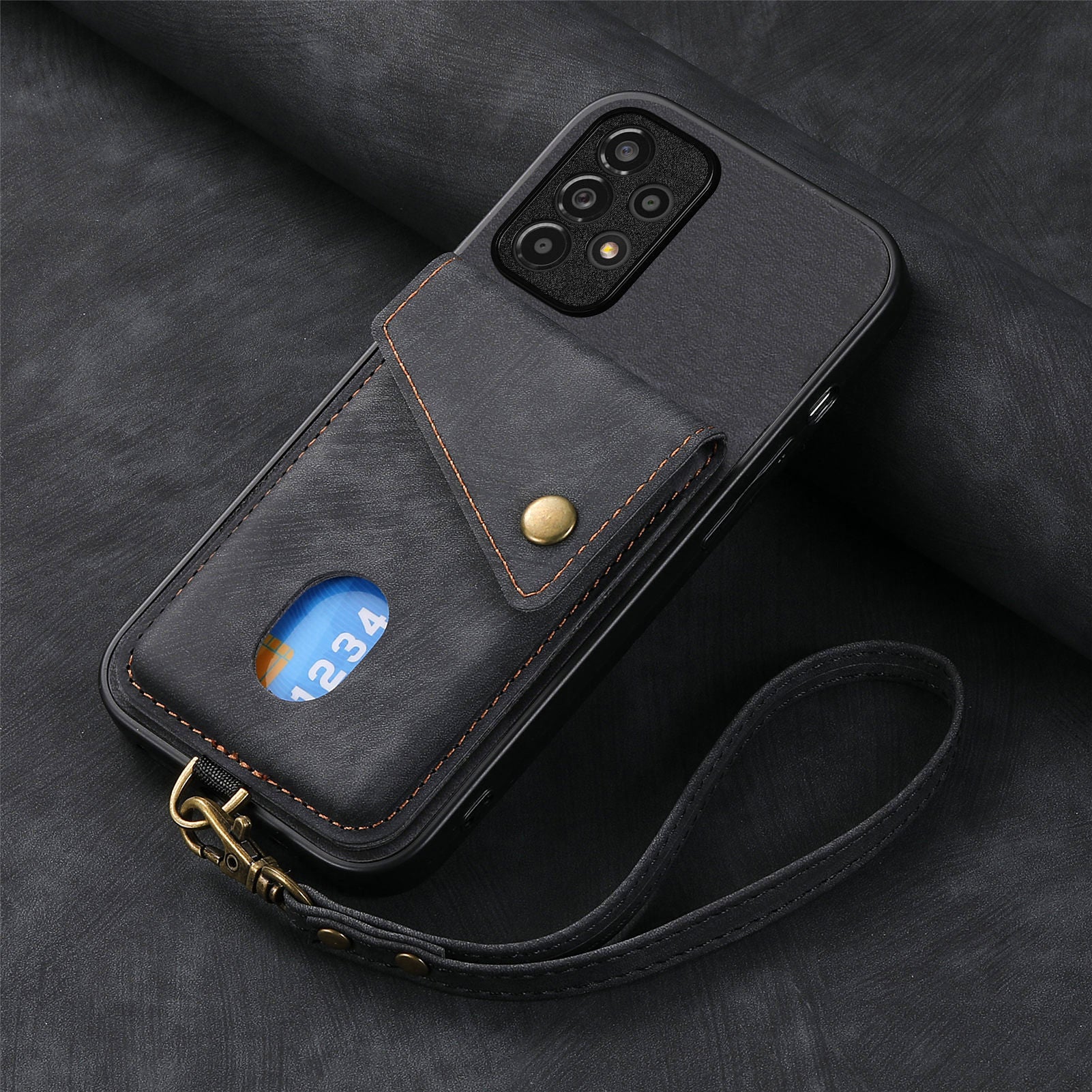 For Samsung Galaxy A23 5G (Global Version) / A23 4G Card Holder Phone Cover Leather Coated PC TPU Kickstand Case