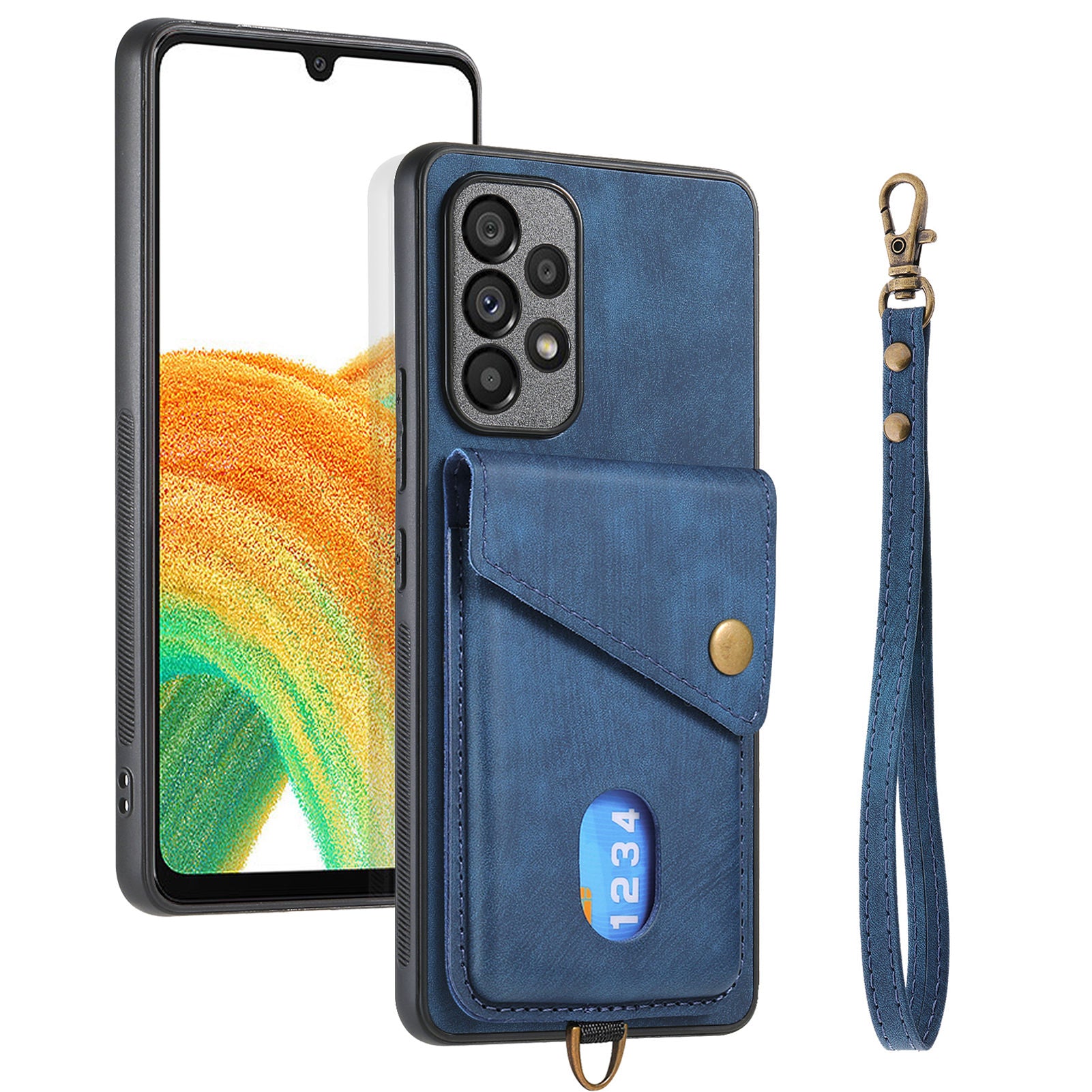 For Samsung Galaxy A23 5G (Global Version) / A23 4G Card Holder Phone Cover Leather Coated PC TPU Kickstand Case