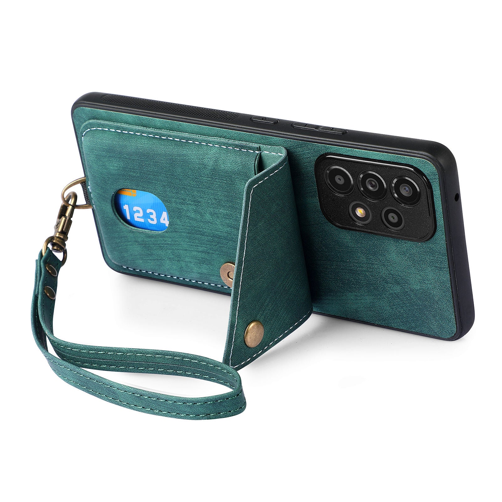 For Samsung Galaxy A23 5G (Global Version) / A23 4G Card Holder Phone Cover Leather Coated PC TPU Kickstand Case