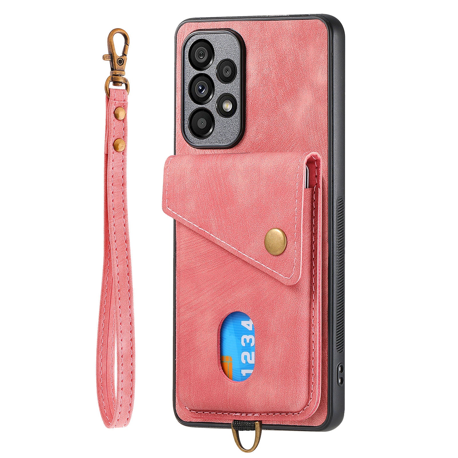 For Samsung Galaxy A23 5G (Global Version) / A23 4G Card Holder Phone Cover Leather Coated PC TPU Kickstand Case