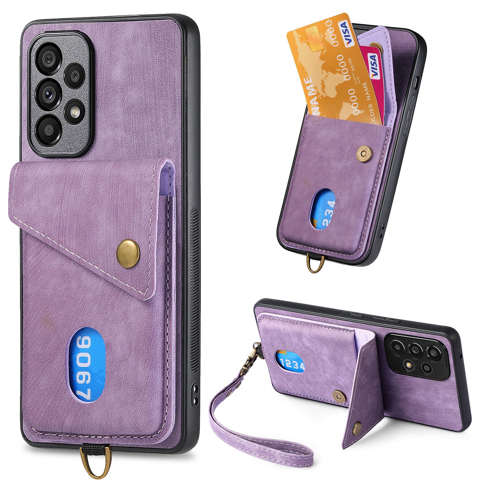For Samsung Galaxy A52 5G / 4G / A52s 5G Phone Kickstand Case Card Holder PU Leather PC TPU Cover
