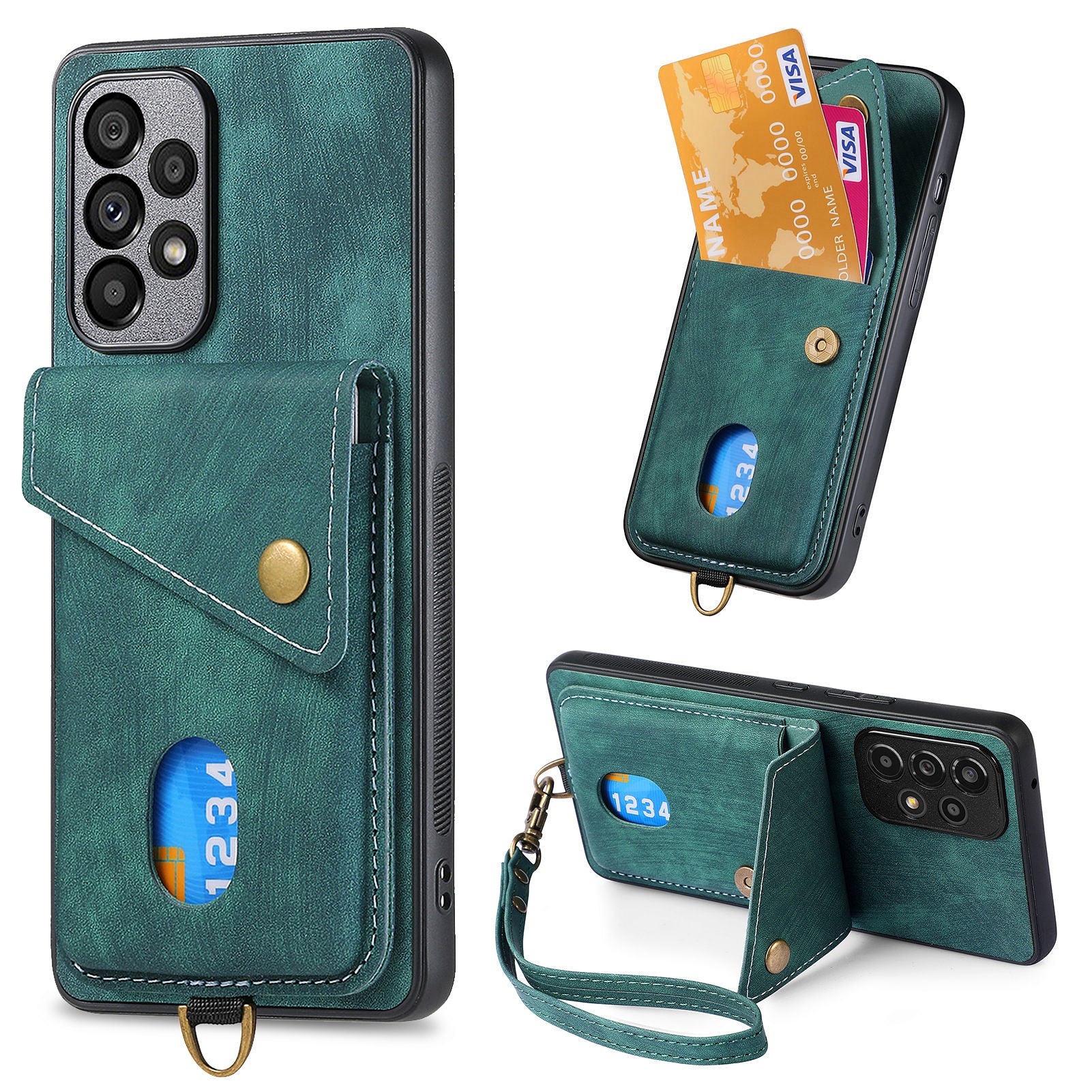 For Samsung Galaxy A33 5G Leather PC TPU Phone Case Cover with Kickstand Card Holder