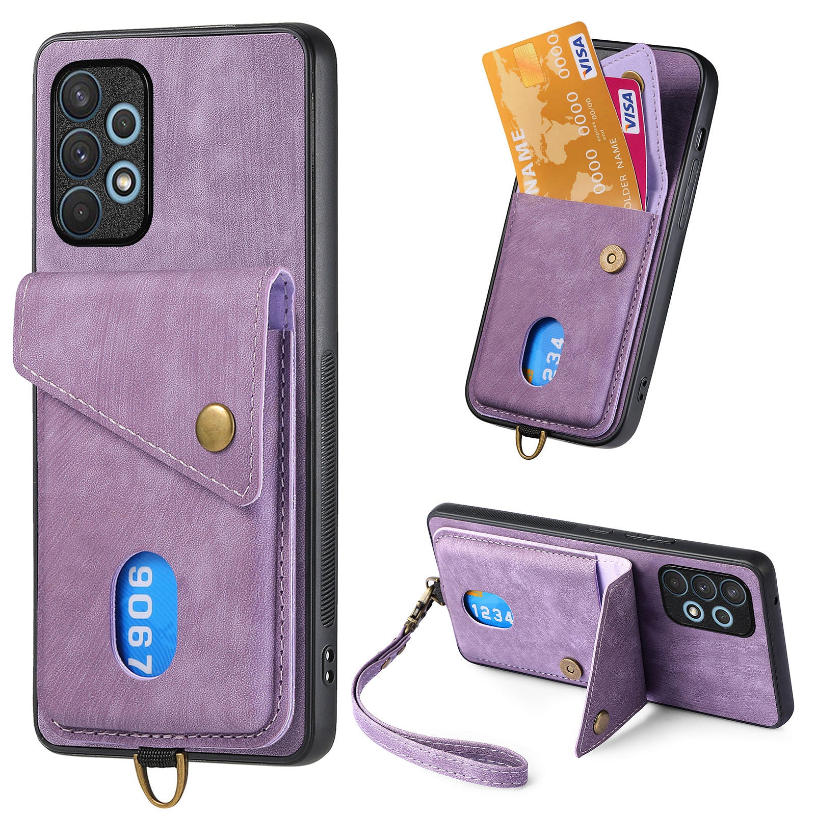 Phone Case for Samsung Galaxy A32 4G (EU Version) Card Holder Kickstand PU Leather PC TPU Cover