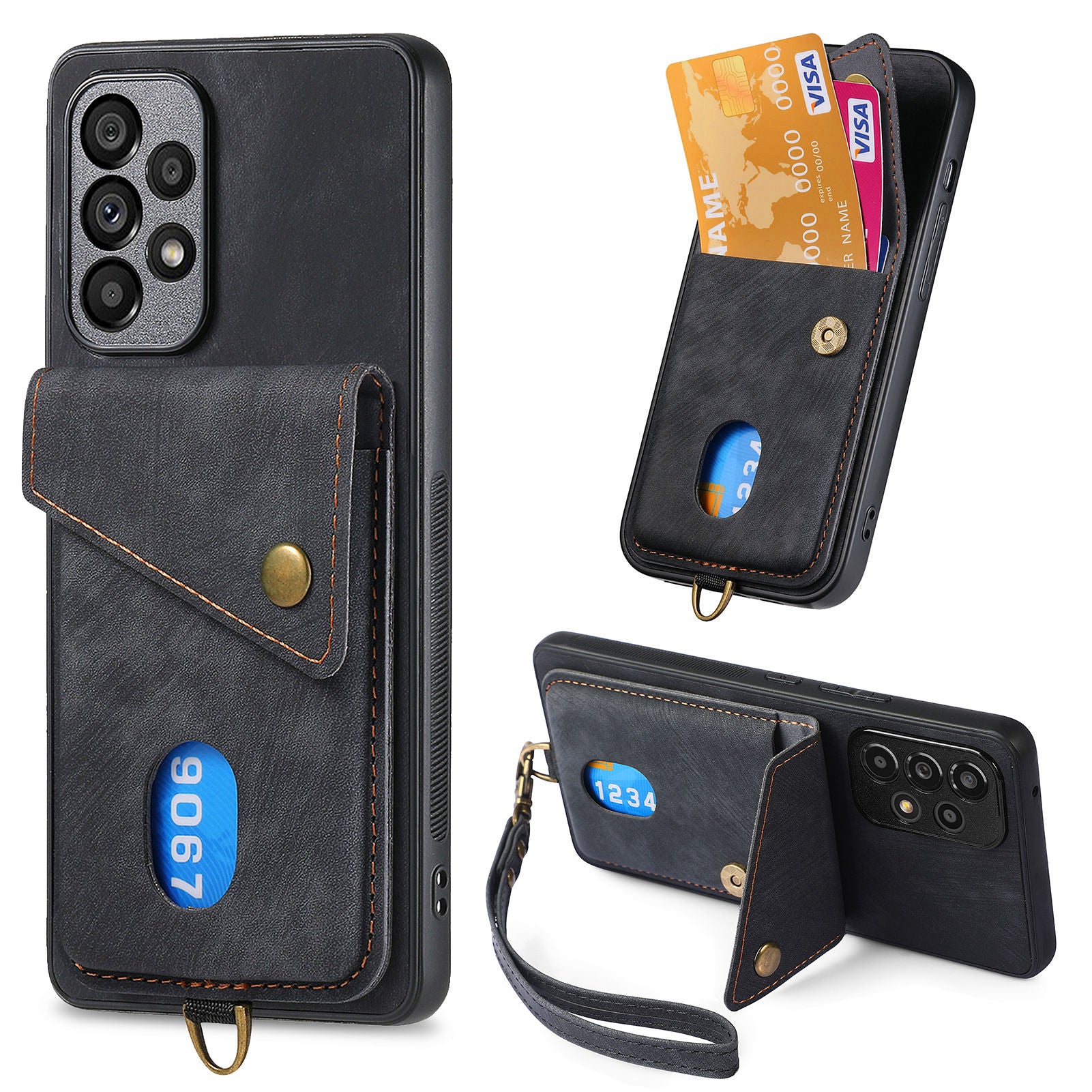 For Samsung Galaxy A53 5G Kickstand Phone Cover Card Holder PU Leather PC TPU Case