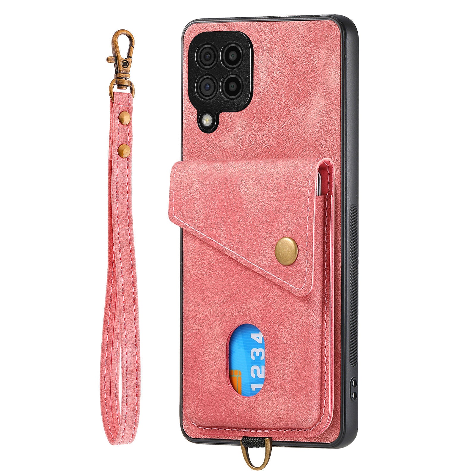 For Samsung Galaxy A22 4G (EU Version) Kickstand Case Leather Coated PC TPU Phone Cover with Card Holder