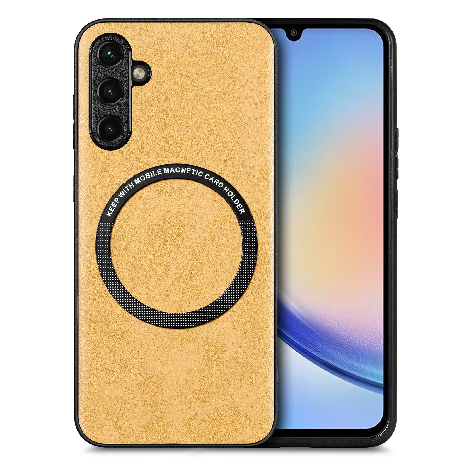 For Samsung Galaxy A34 5G Phone Case Compatible with MagSafe PU Leather Coated PC TPU Magnetic Car Mount Phone Cover