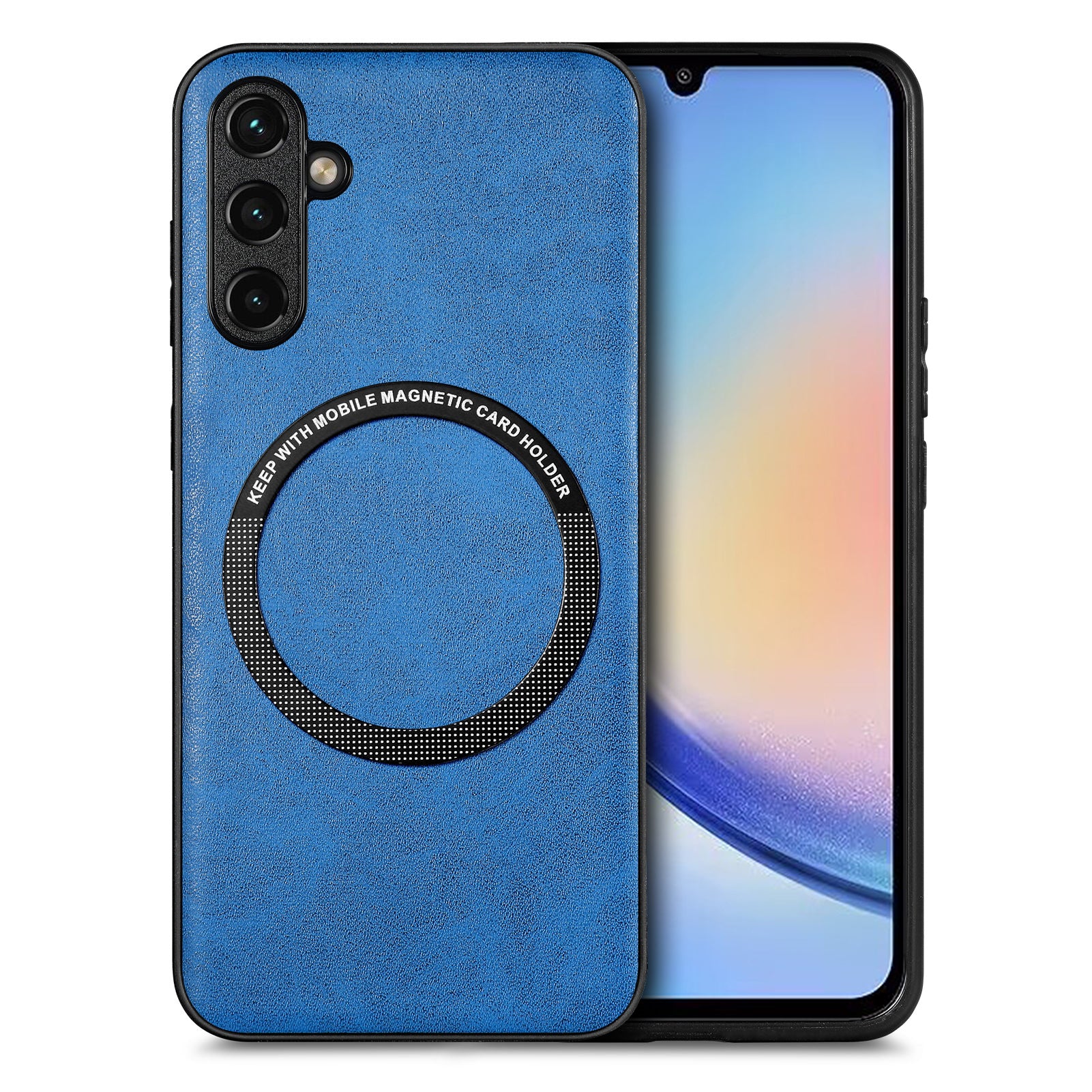 For Samsung Galaxy A34 5G Phone Case Compatible with MagSafe PU Leather Coated PC TPU Magnetic Car Mount Phone Cover