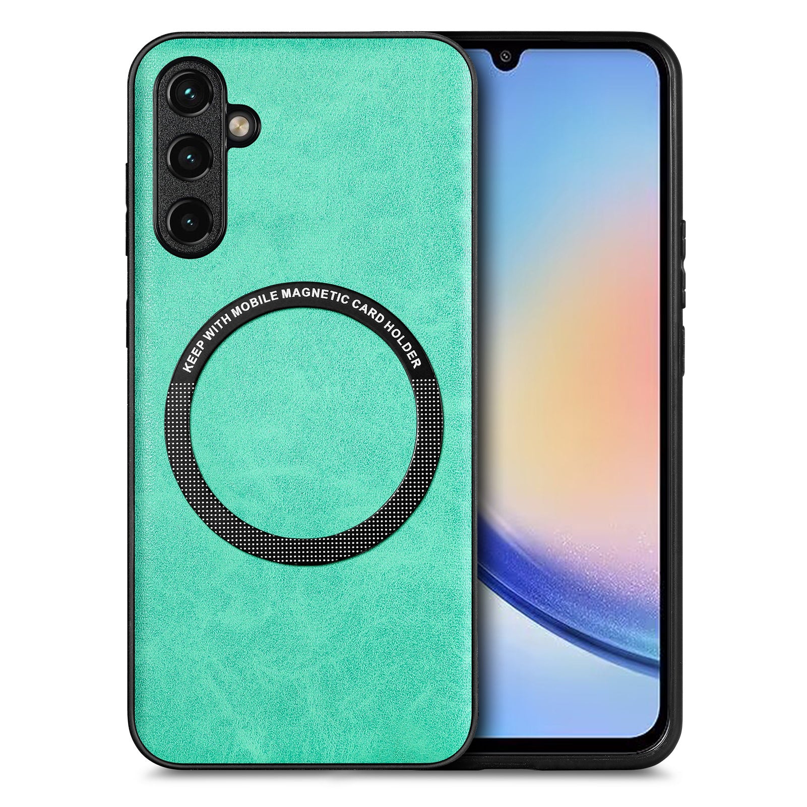For Samsung Galaxy A34 5G Phone Case Compatible with MagSafe PU Leather Coated PC TPU Magnetic Car Mount Phone Cover