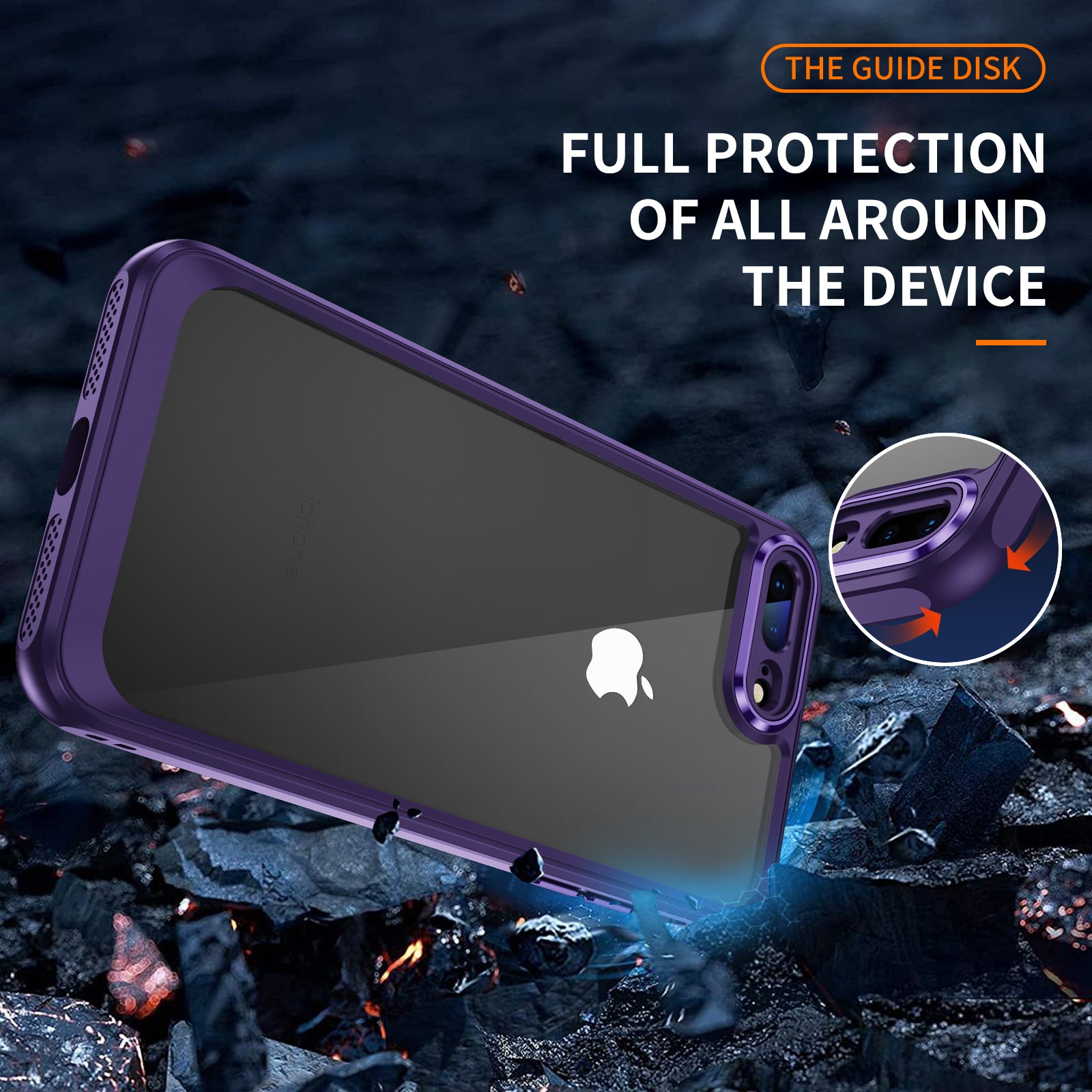 For iPhone 7 Plus 8 Plus Clear Back Case Acrylic + TPU Design Fall Prevention Phone Cover
