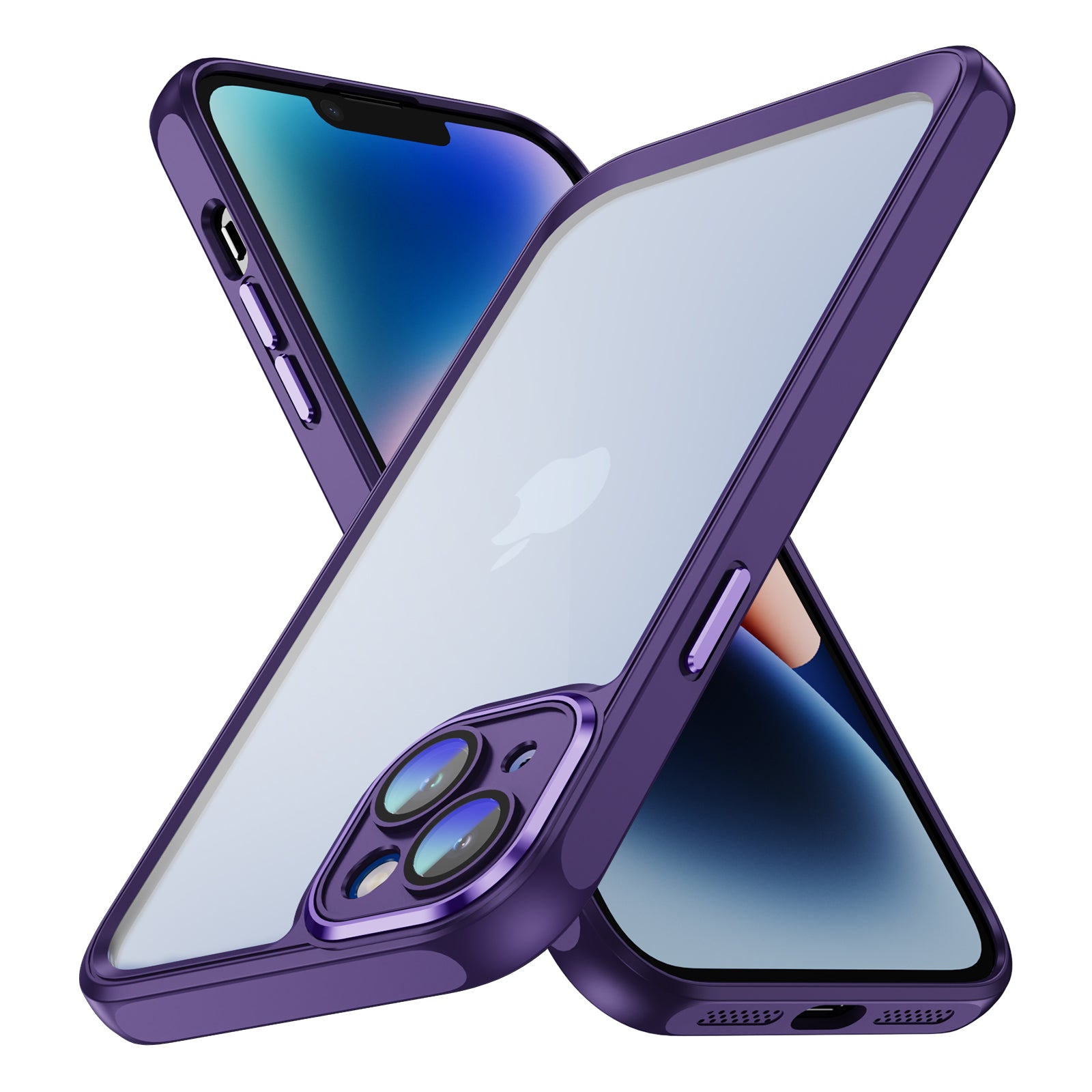 Til iPhone 14 Plus, hård akryl, blød TPU-telefoncover, kraftigt beskyttende, klart cover med kameralinsebeskytter 