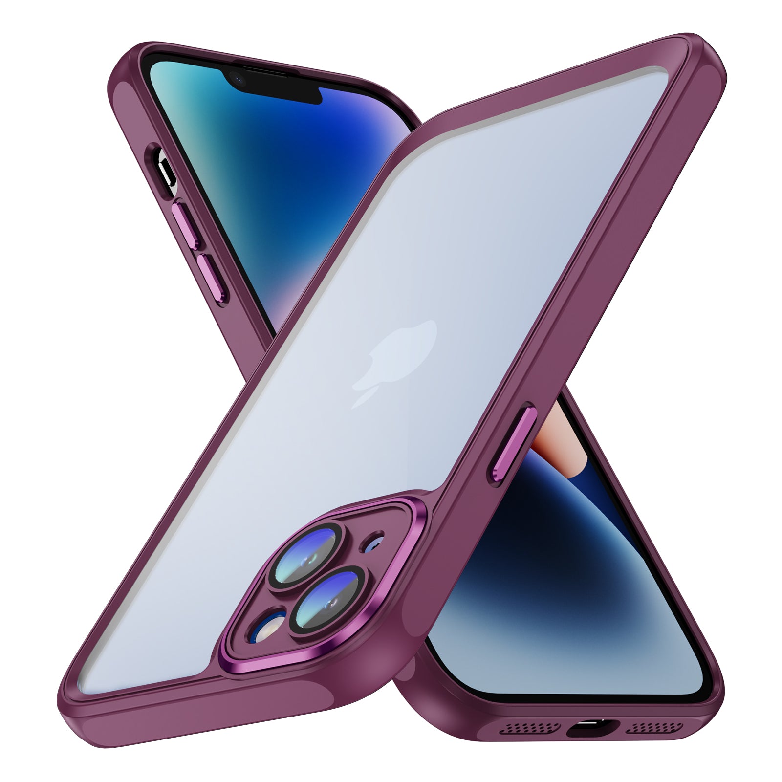 For iPhone 14 Transparent Phone Cover Acrylic Back TPU Frame Anti-Fall Case with Camera Lens Protector