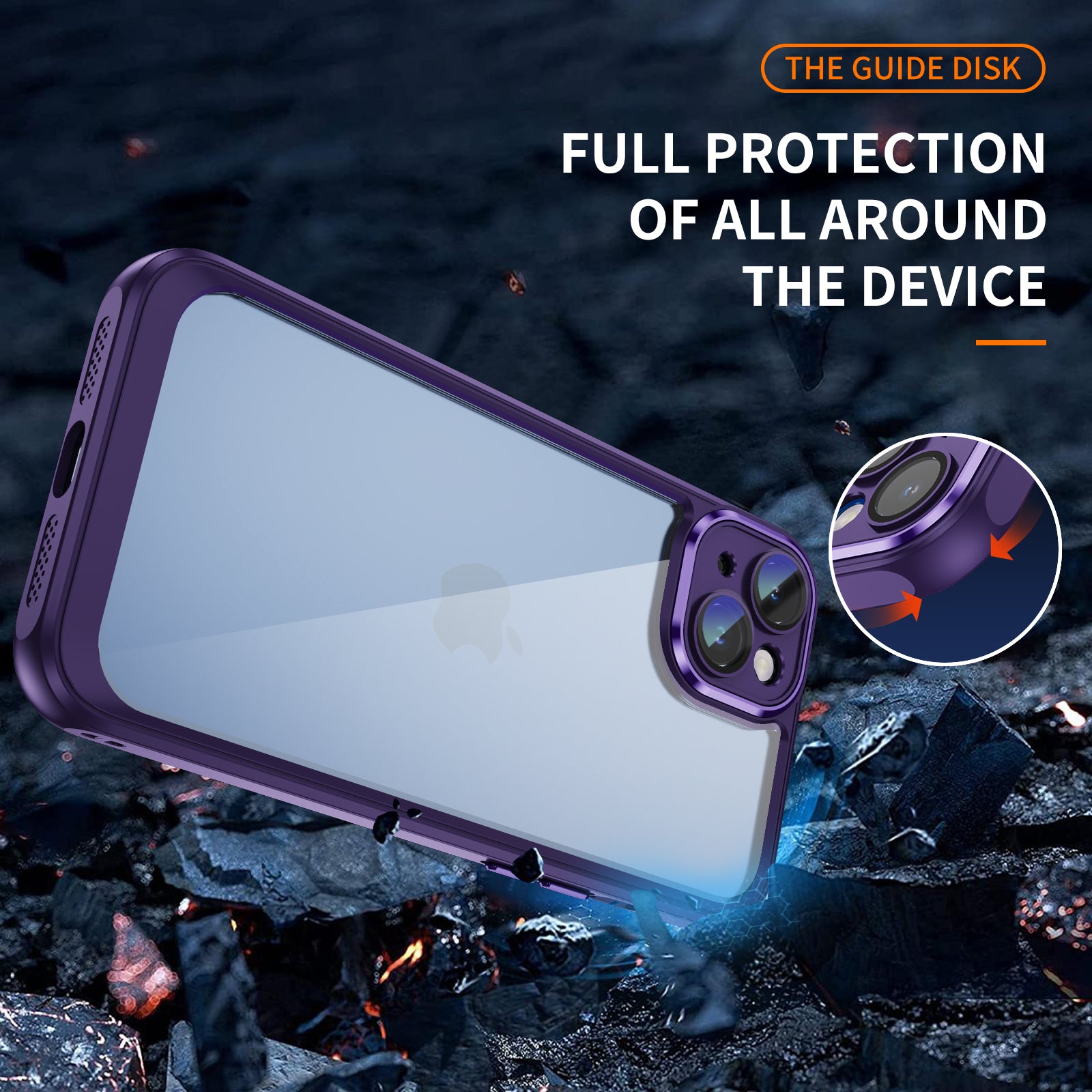 For iPhone 14 Transparent Phone Cover Acrylic Back TPU Frame Anti-Fall Case with Camera Lens Protector