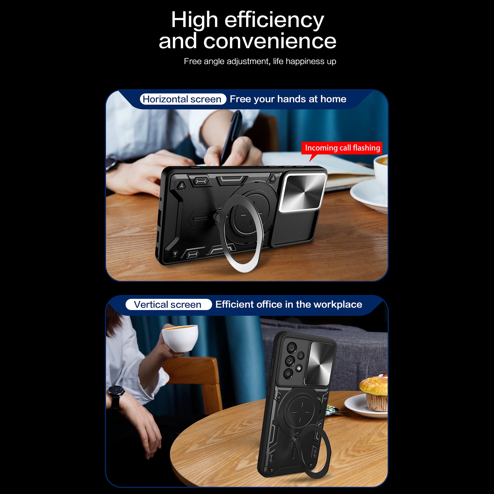 Shockproof Case for Samsung Galaxy A73 5G Anti-Drop Kickstand Cover TPU PC Phone Shell with Slide Lens Lid