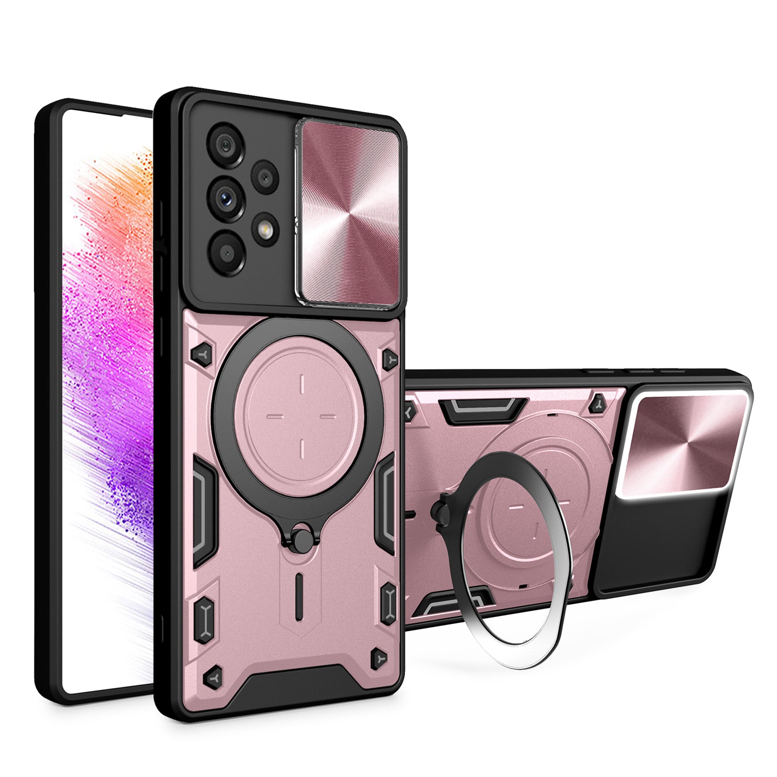 Shockproof Case for Samsung Galaxy A73 5G Anti-Drop Kickstand Cover TPU PC Phone Shell with Slide Lens Lid