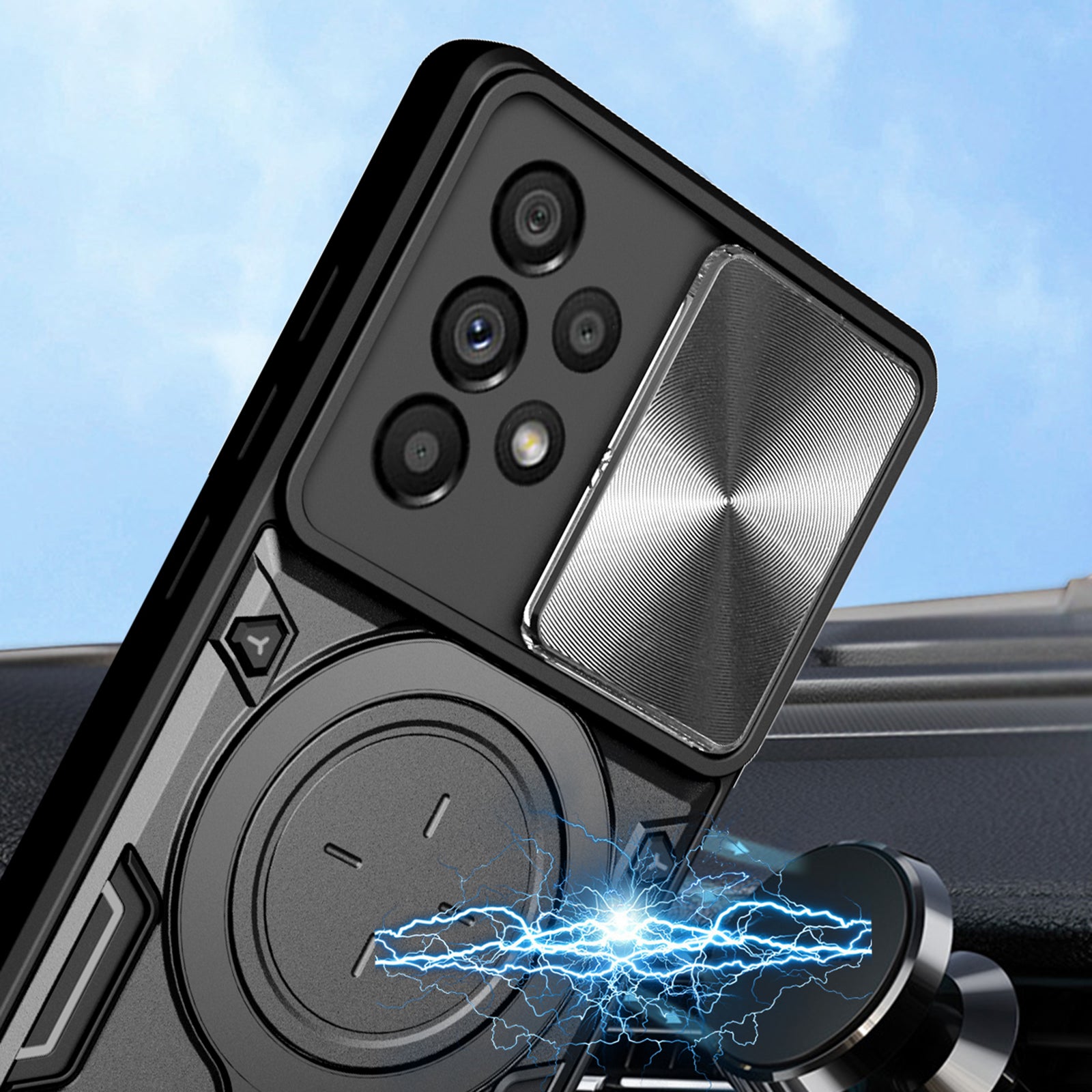 Shockproof Case for Samsung Galaxy A73 5G Anti-Drop Kickstand Cover TPU PC Phone Shell with Slide Lens Lid