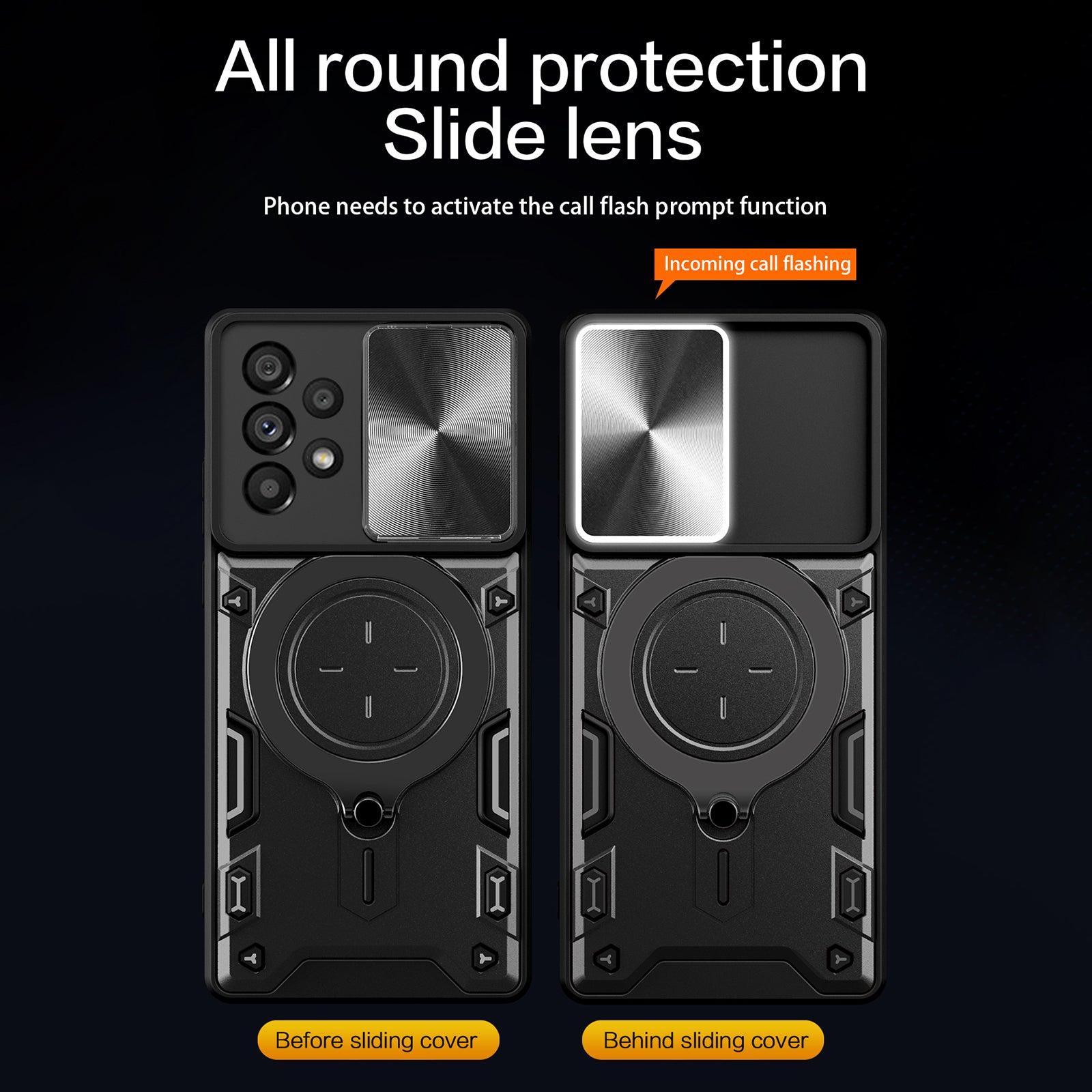 Shockproof Case for Samsung Galaxy A73 5G Anti-Drop Kickstand Cover TPU PC Phone Shell with Slide Lens Lid