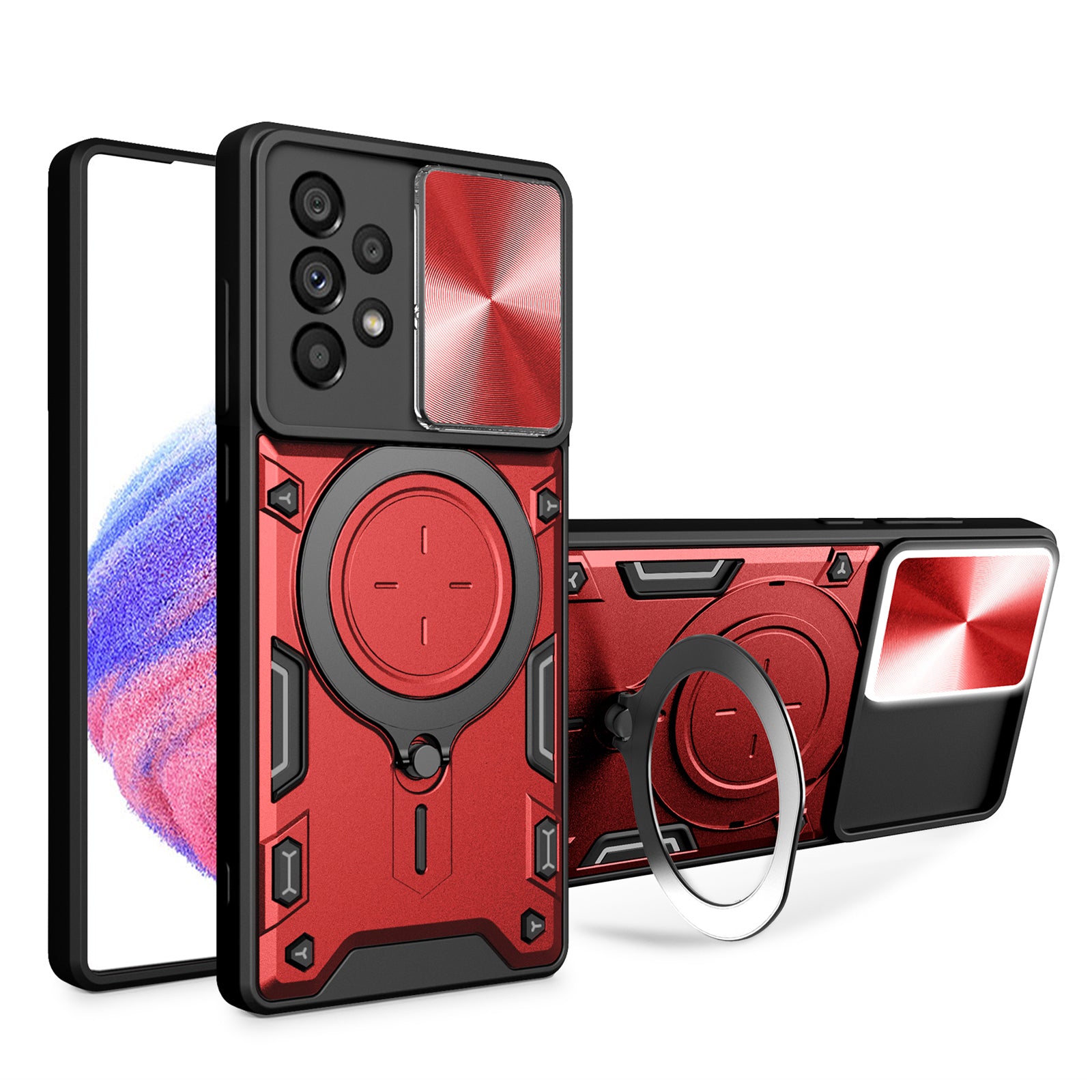 For Samsung Galaxy A53 5G TPU PC Phone Case Kickstand Shockproof Cover with Slide Camera Lens Protector