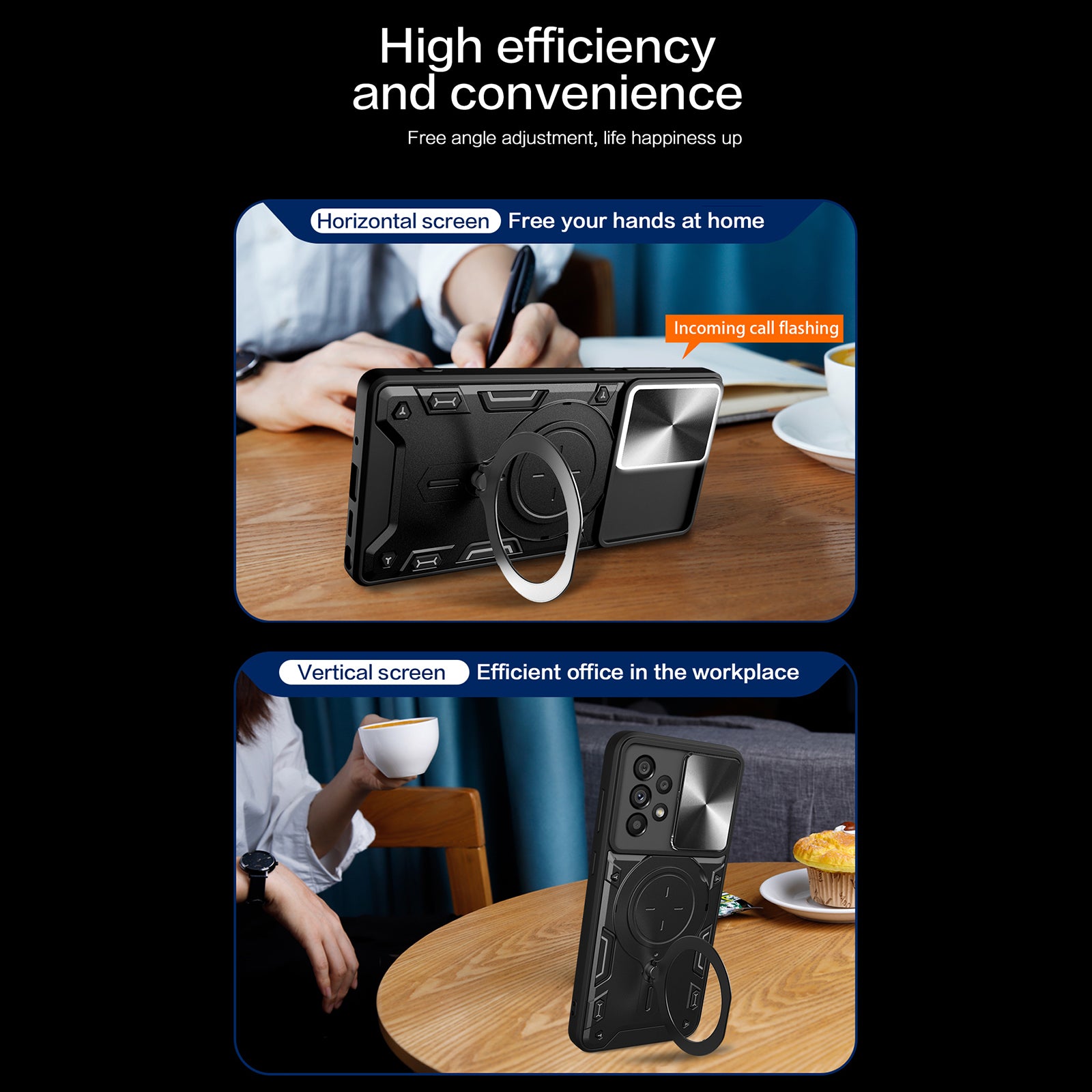 For Samsung Galaxy A53 5G TPU PC Phone Case Kickstand Shockproof Cover with Slide Camera Lens Protector