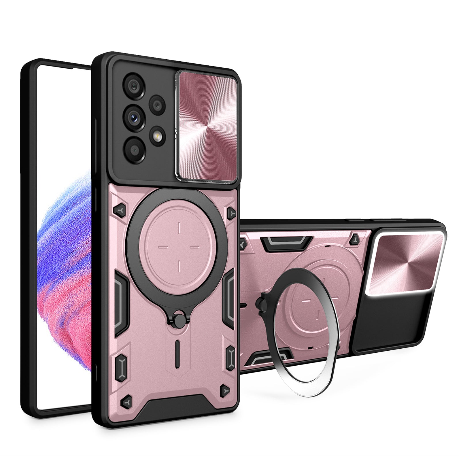 For Samsung Galaxy A53 5G TPU PC Phone Case Kickstand Shockproof Cover with Slide Camera Lens Protector