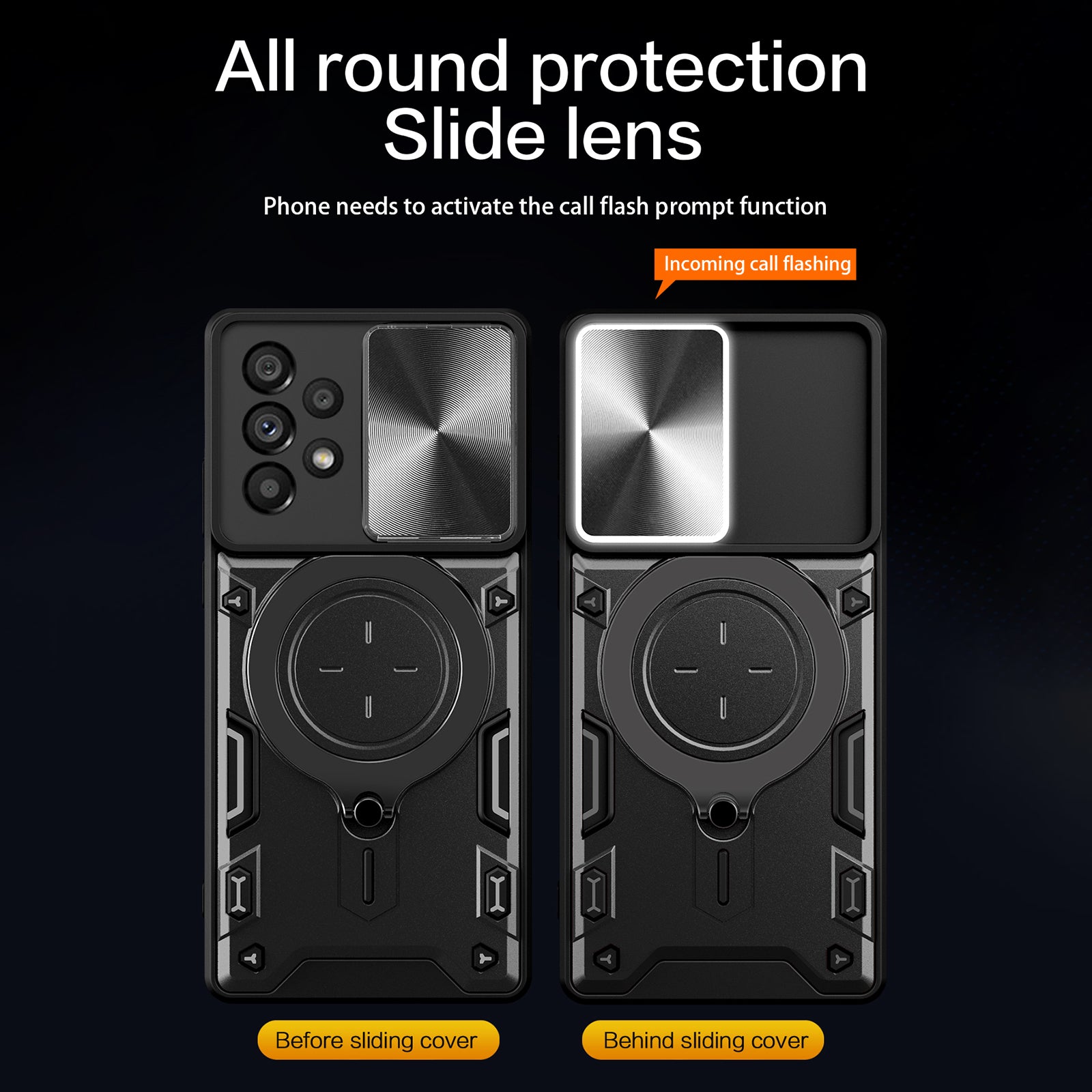 For Samsung Galaxy A53 5G TPU PC Phone Case Kickstand Shockproof Cover with Slide Camera Lens Protector