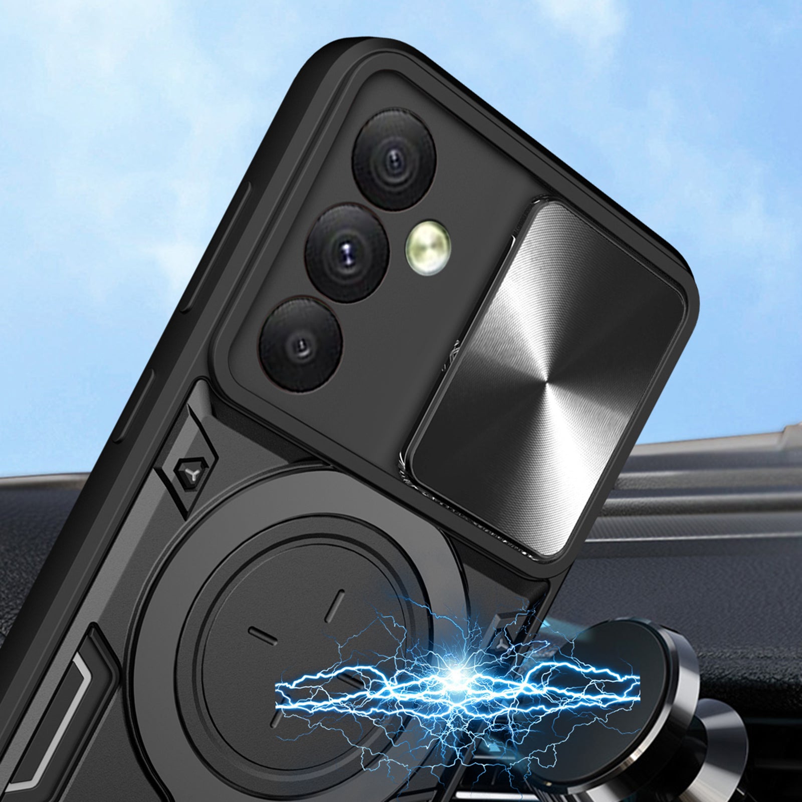 For Samsung Galaxy A54 5G Slide Lens Protection Phone Case TPU PC Kickstand Cover