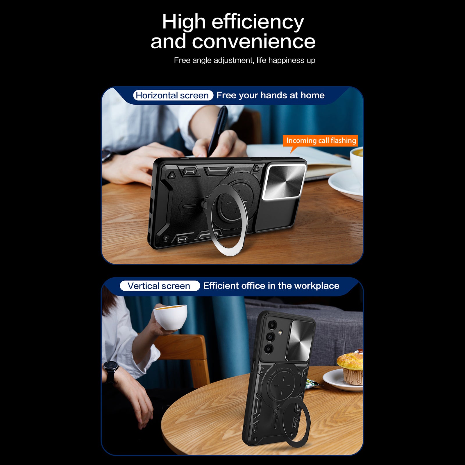 Kickstand Back Cover for Samsung Galaxy A13 5G / A04s 4G (164.7 x 76.7 x 9.1 mm) TPU PC Slide Lens Protection Phone Case