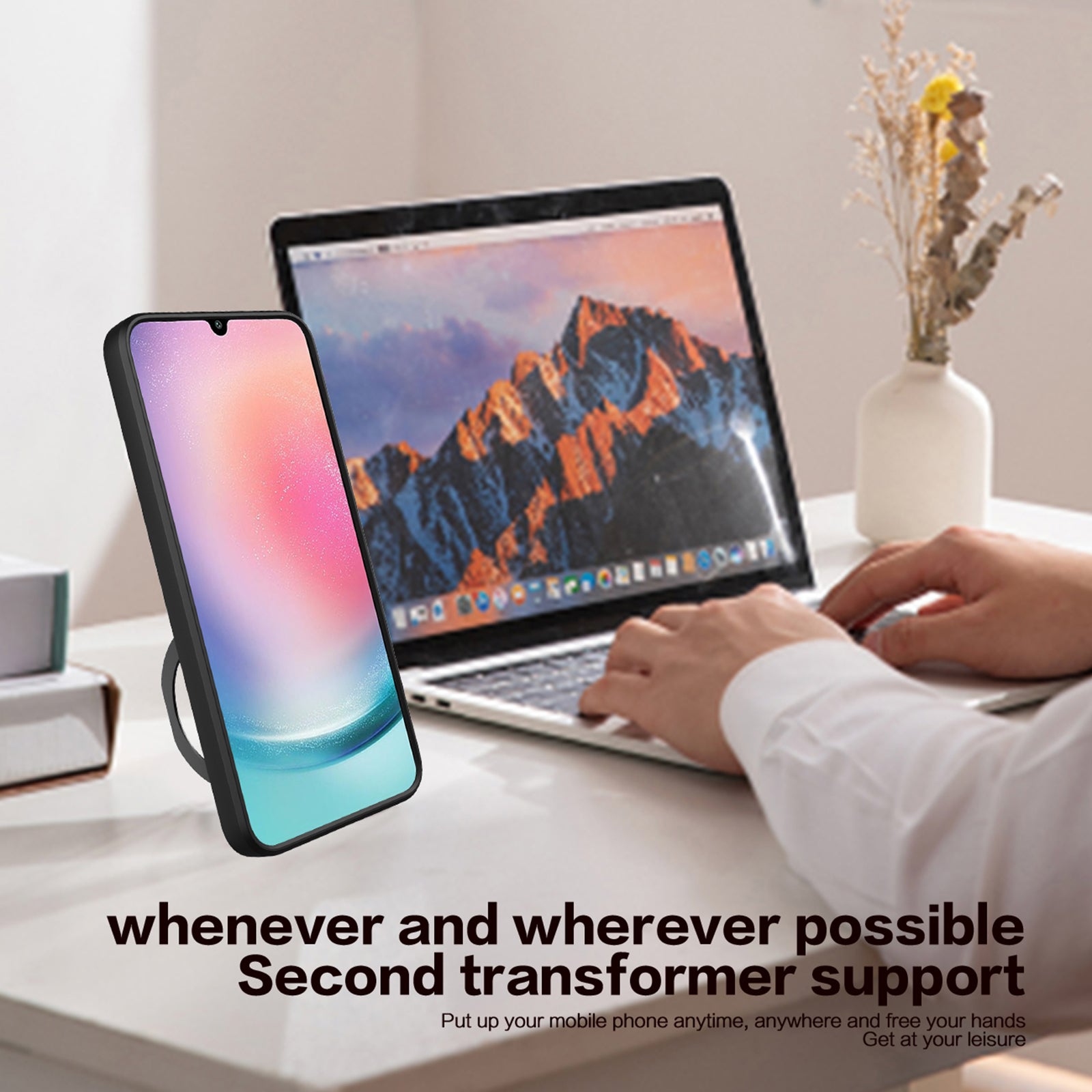 For Samsung Galaxy A24 4G Rotating Kickstand Cover TPU PC Phone Case with Slide Camera Lens Protector