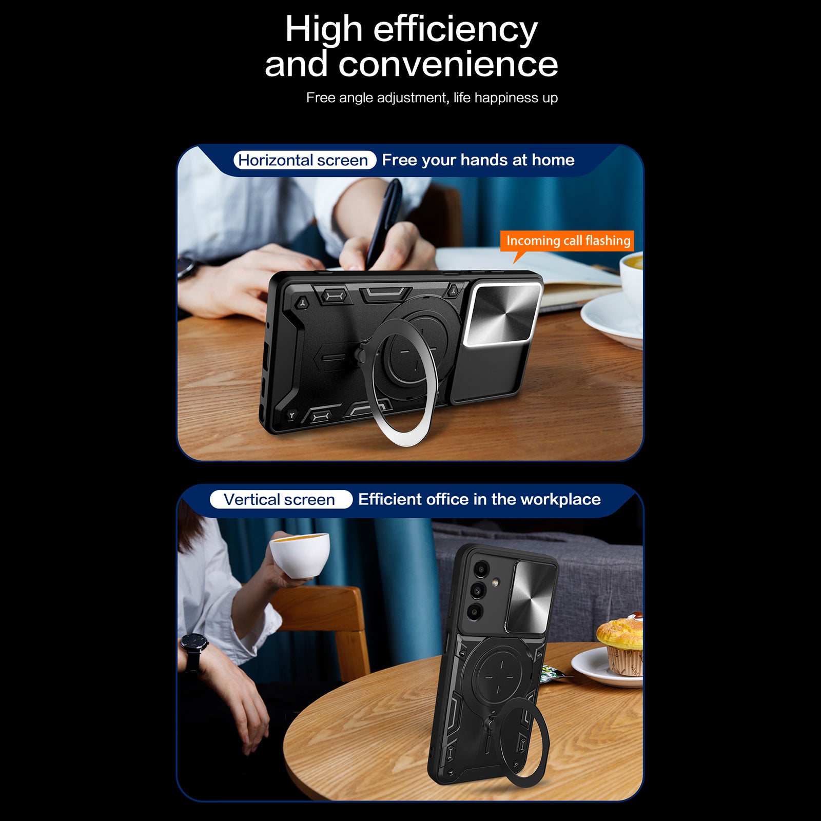 For Samsung Galaxy A24 4G Rotating Kickstand Cover TPU PC Phone Case with Slide Camera Lens Protector