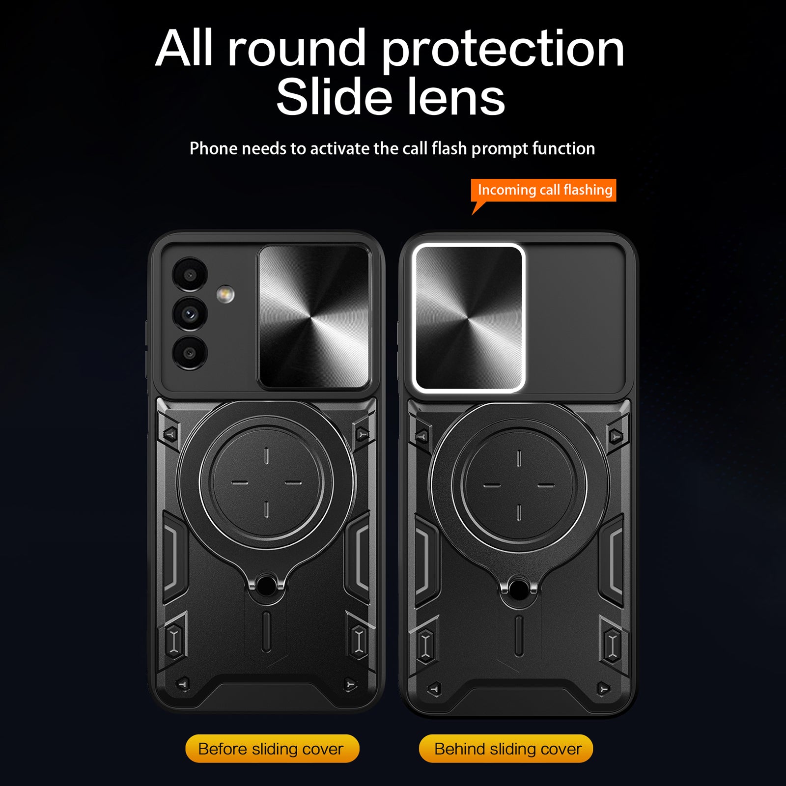 For Samsung Galaxy A24 4G Rotating Kickstand Cover TPU PC Phone Case with Slide Camera Lens Protector