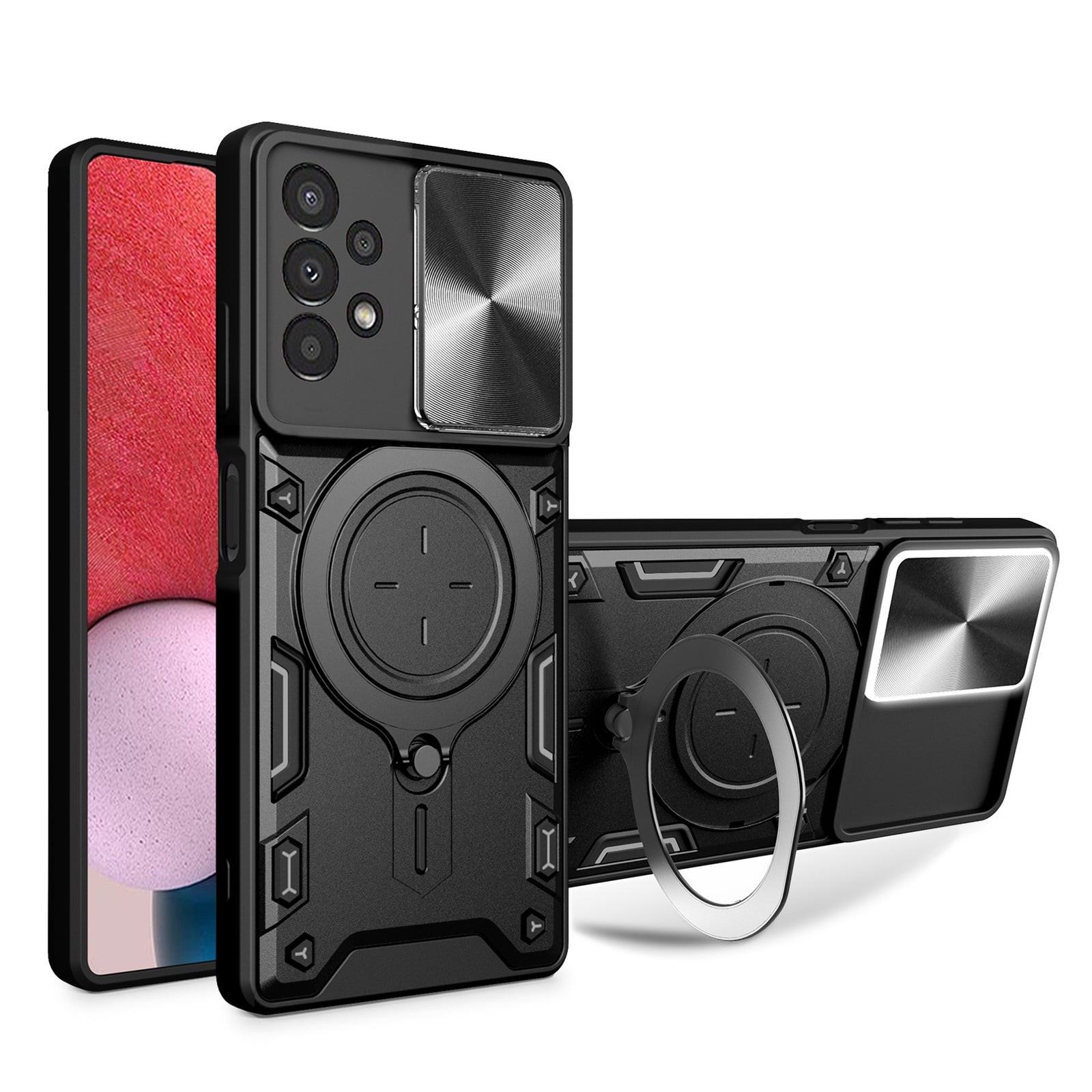 Kickstand Phone Case for Samsung Galaxy A13 4G Slide Lens Protection TPU PC Back Cover