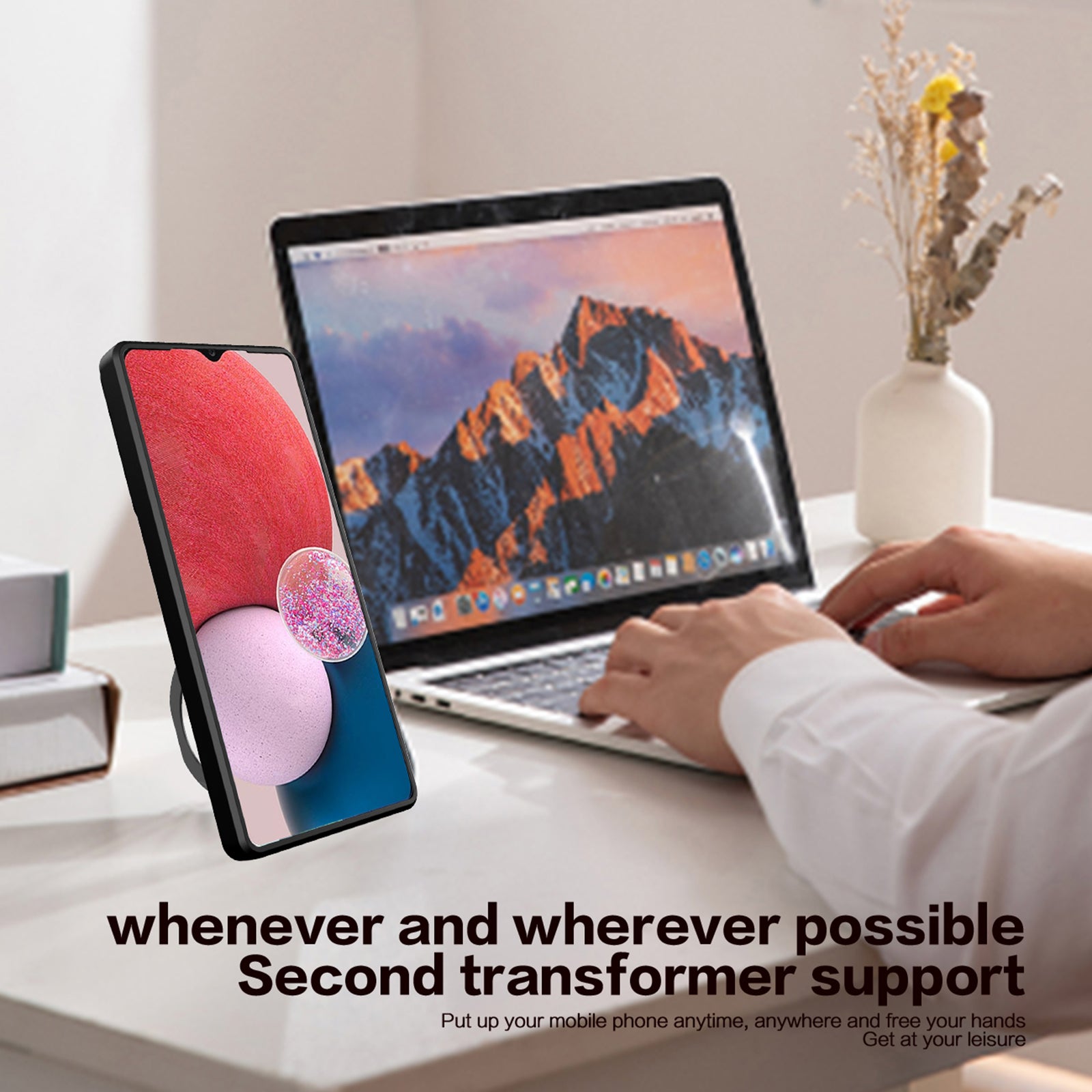 Kickstand Phone Case for Samsung Galaxy A13 4G Slide Lens Protection TPU PC Back Cover