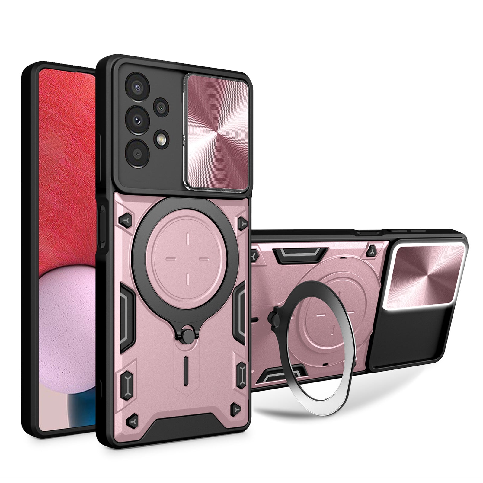 Kickstand Phone Case for Samsung Galaxy A13 4G Slide Lens Protection TPU PC Back Cover