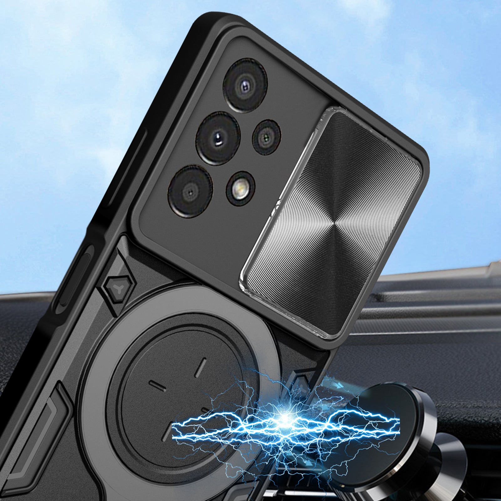 Kickstand Phone Case for Samsung Galaxy A13 4G Slide Lens Protection TPU PC Back Cover