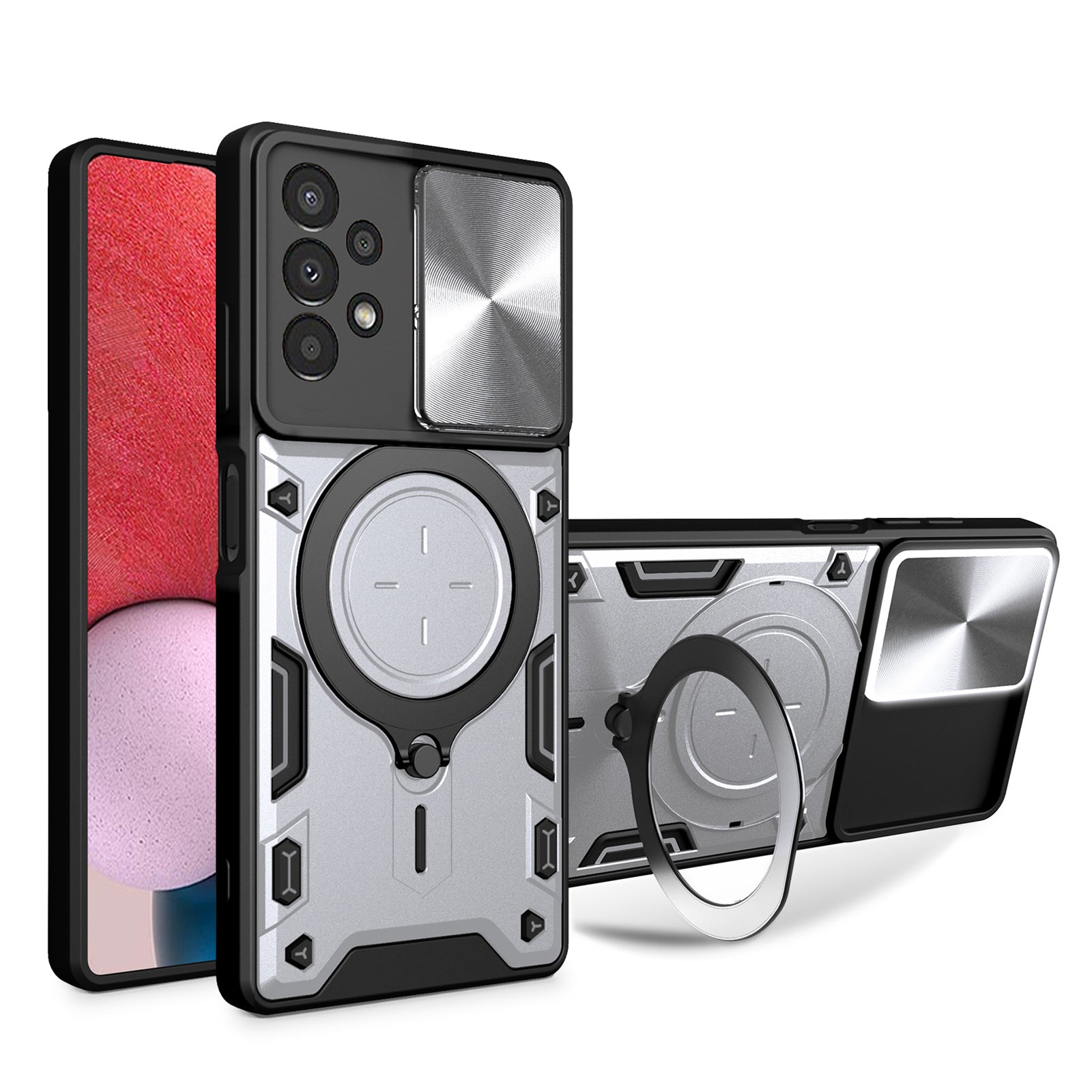 Kickstand Phone Case for Samsung Galaxy A13 4G Slide Lens Protection TPU PC Back Cover