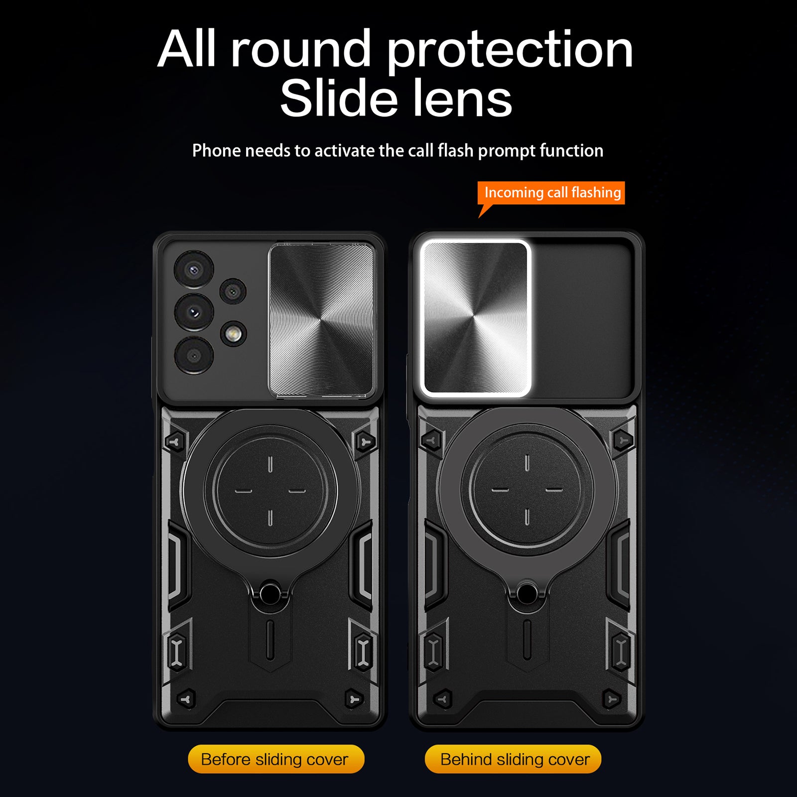 Kickstand Phone Case for Samsung Galaxy A13 4G Slide Lens Protection TPU PC Back Cover