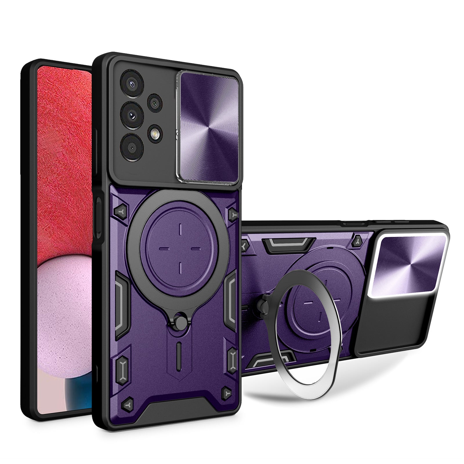 Kickstand Phone Case for Samsung Galaxy A13 4G Slide Lens Protection TPU PC Back Cover