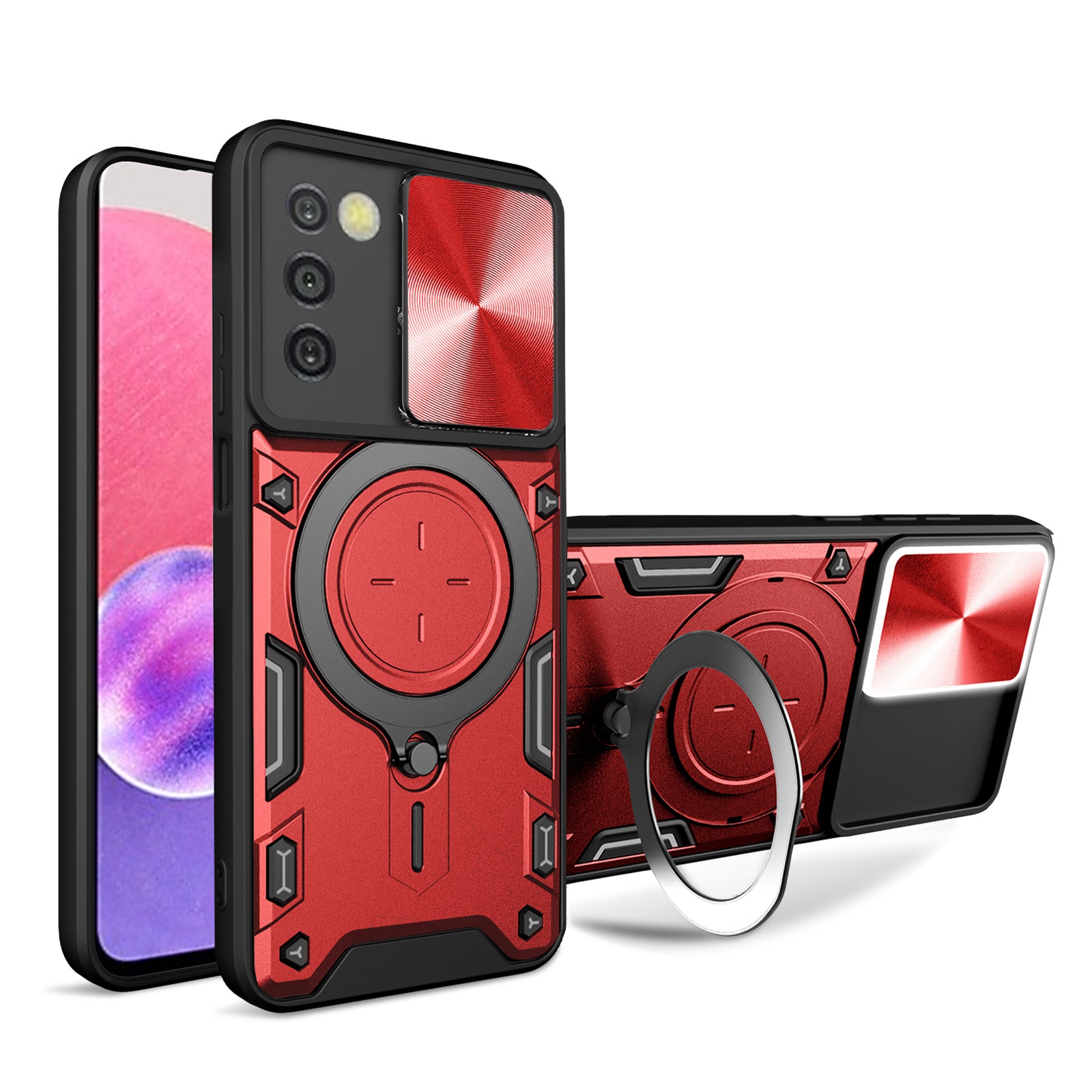 Phone Case for Samsung Galaxy A03s (164.2 x 75.9 x 9.1mm) Kickstand TPU PC Shell with Slide Camera Cover