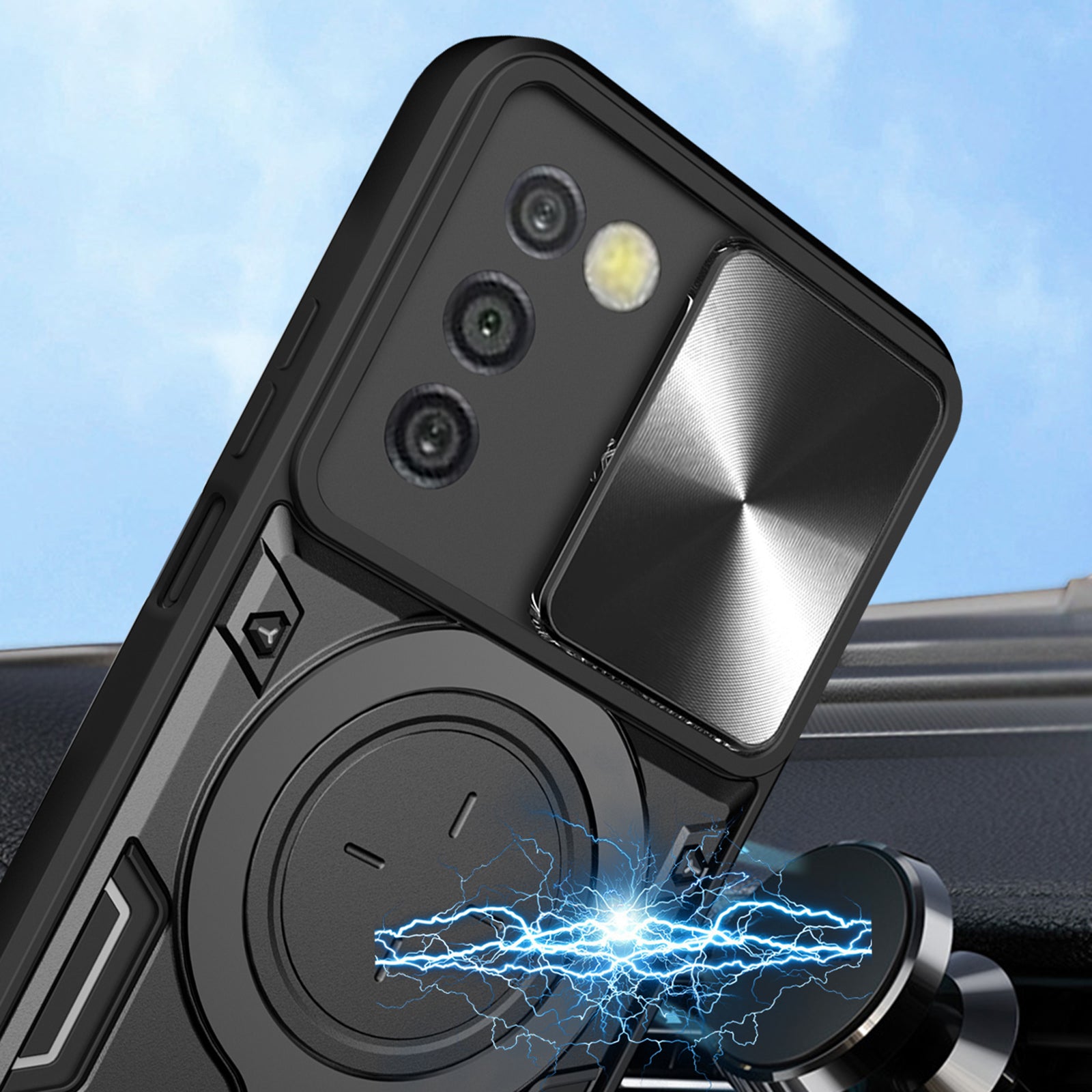 Phone Case for Samsung Galaxy A03s (164.2 x 75.9 x 9.1mm) Kickstand TPU PC Shell with Slide Camera Cover