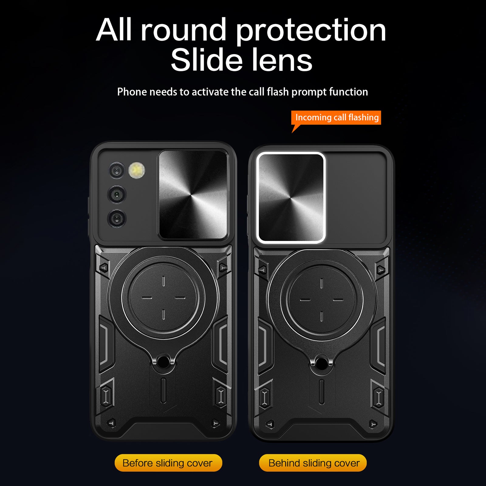 Phone Case for Samsung Galaxy A03s (164.2 x 75.9 x 9.1mm) Kickstand TPU PC Shell with Slide Camera Cover