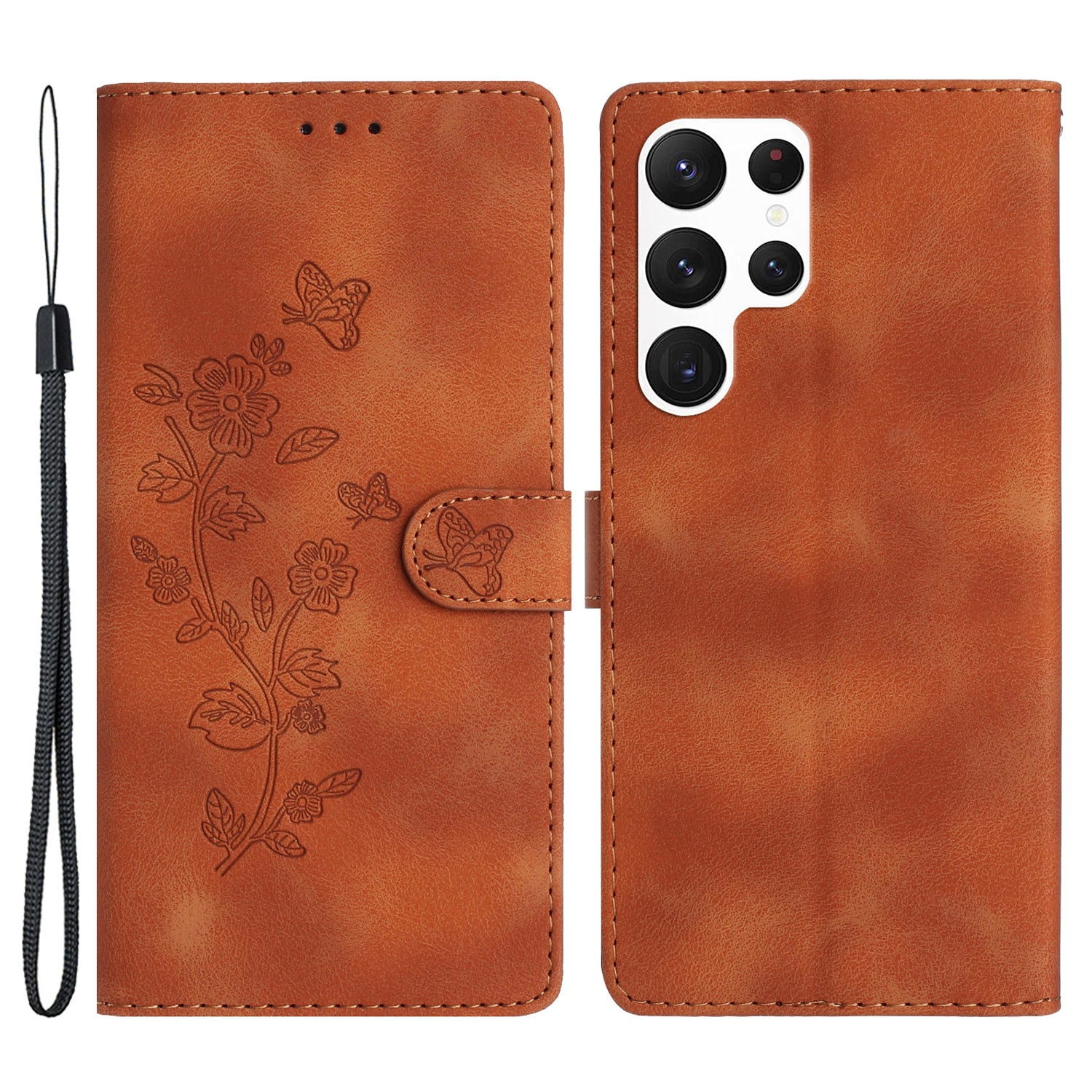 For Samsung Galaxy S22 Ultra 5G Leather Drop-proof Phone Case Flower Imprint Wallet Stand Cover