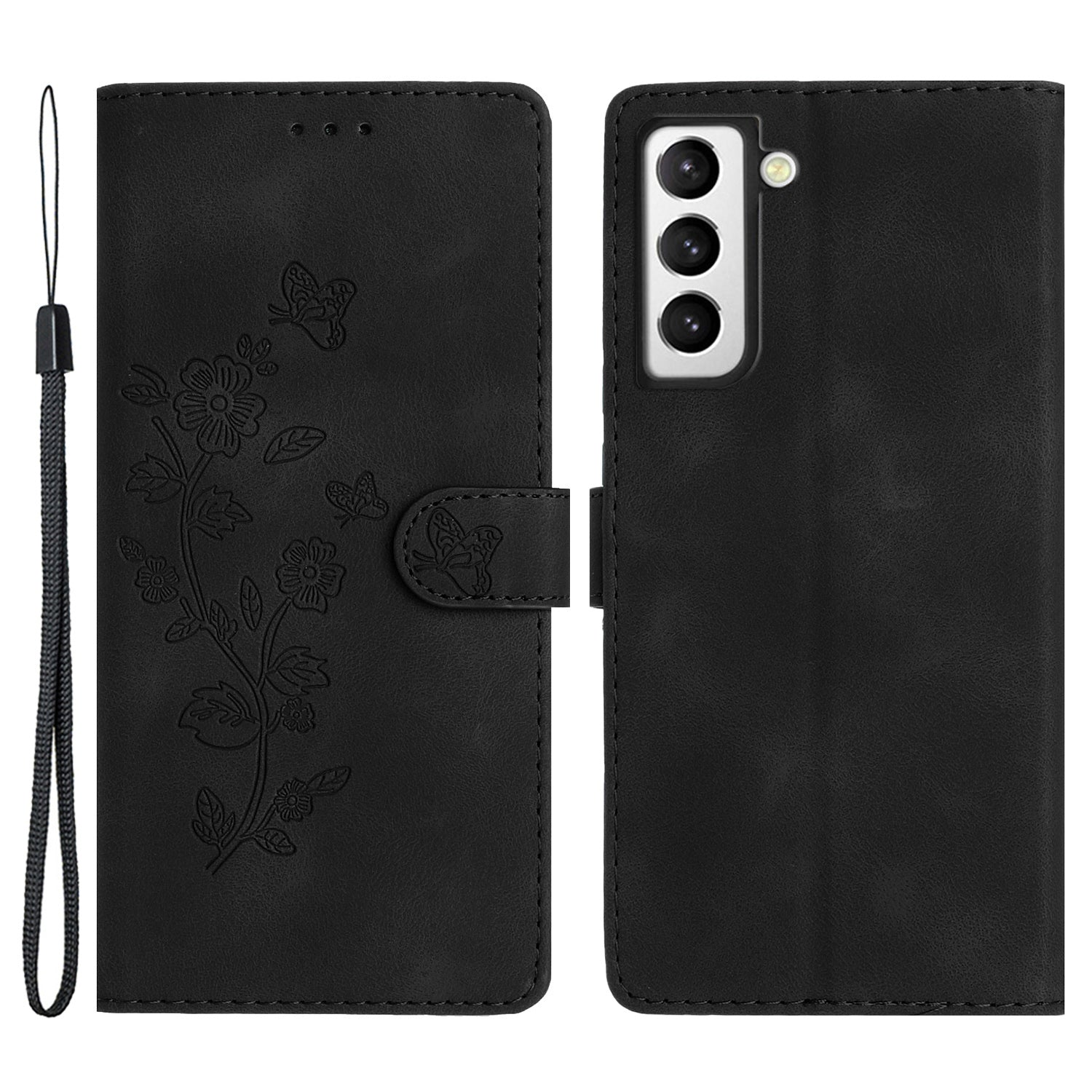 For Samsung Galaxy S22 5G Flower Imprint Phone Case Leather Wallet Stand Protective Shell