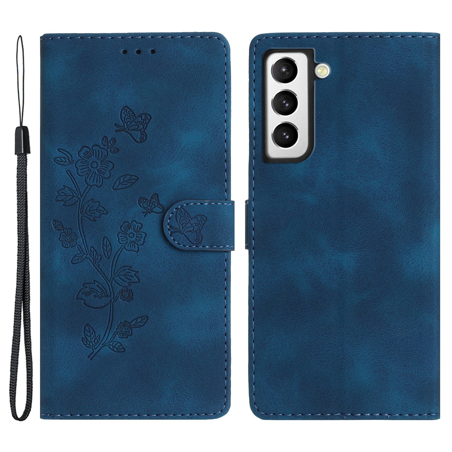 For Samsung Galaxy S22 5G Flower Imprint Phone Case Leather Wallet Stand Protective Shell
