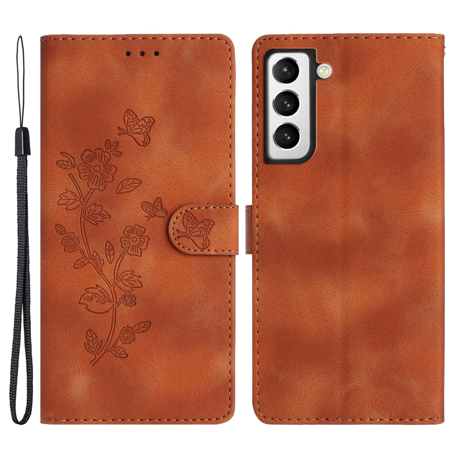 For Samsung Galaxy S22 5G Flower Imprint Phone Case Leather Wallet Stand Protective Shell