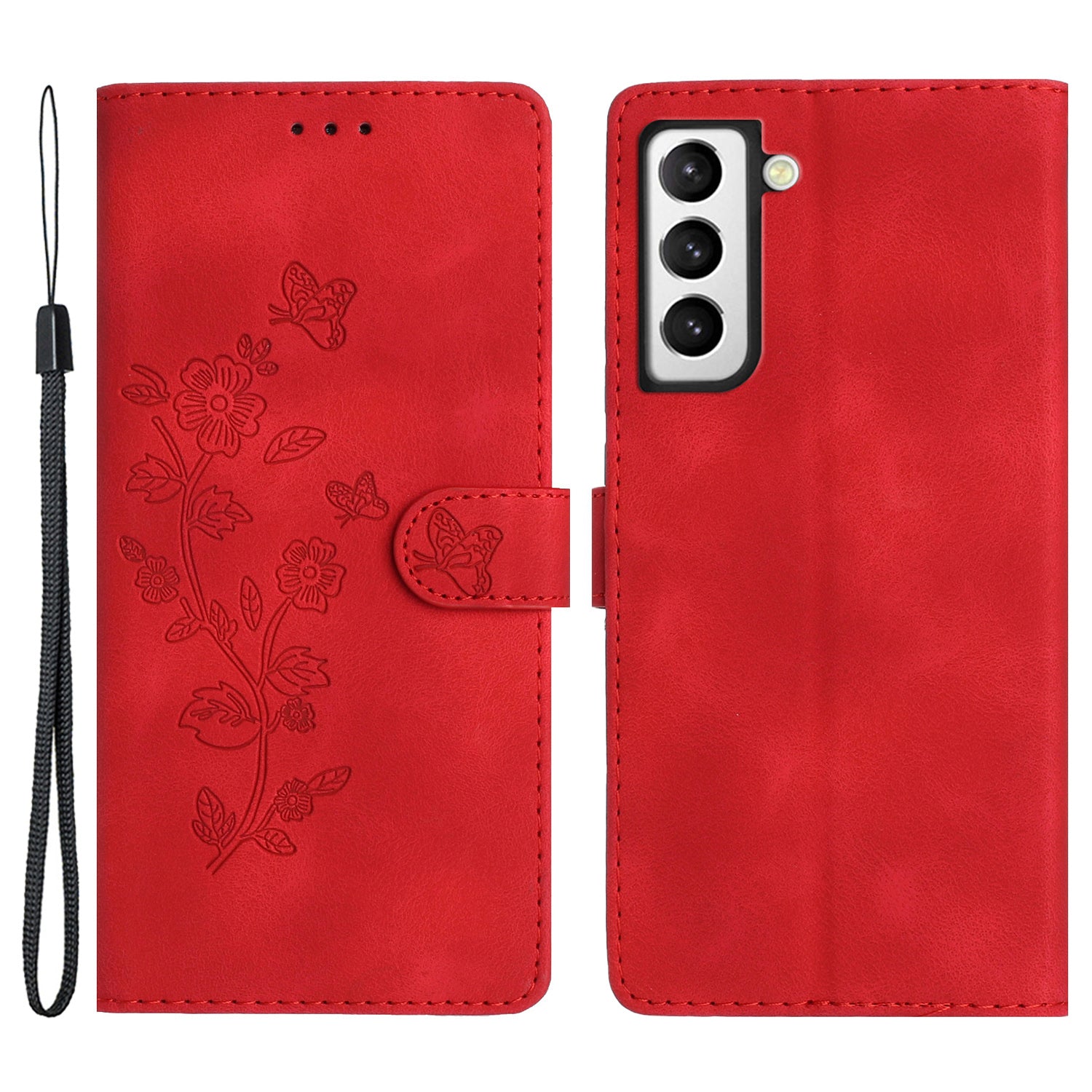 For Samsung Galaxy S22 5G Flower Imprint Phone Case Leather Wallet Stand Protective Shell