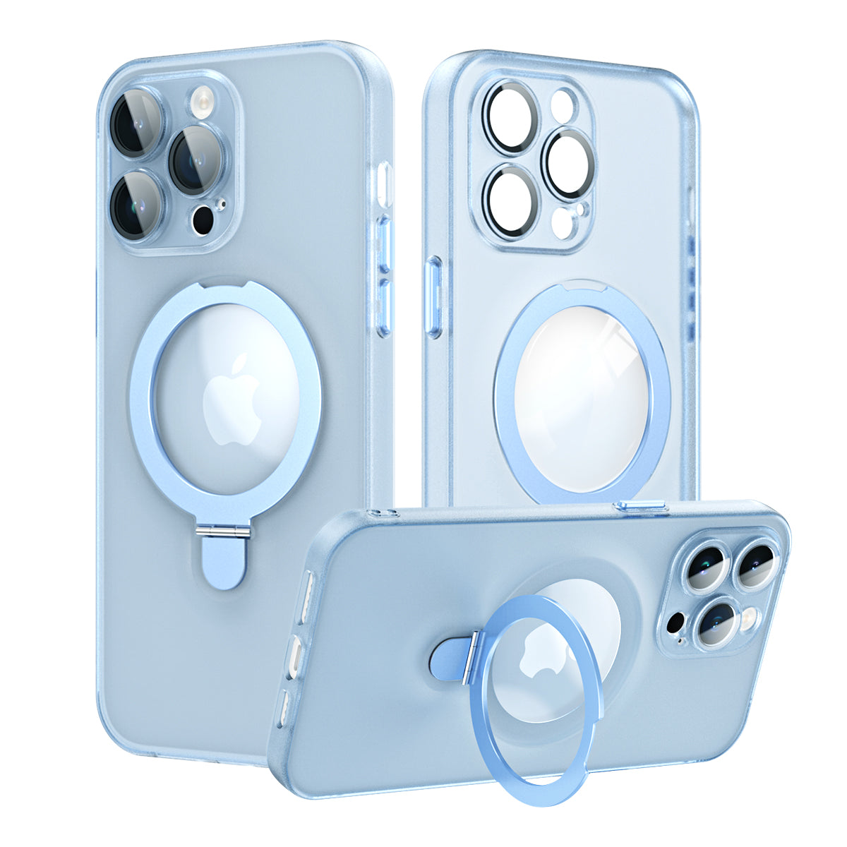 For iPhone 14 Pro Magnetic Phone Case Kickstand PC+TPU Matte Cover with Glass Lens Protector