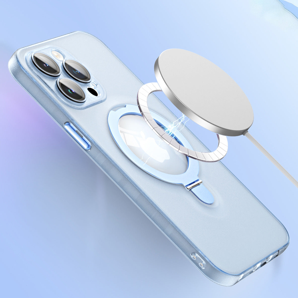 For iPhone 14 Pro Magnetic Phone Case Kickstand PC+TPU Matte Cover with Glass Lens Protector